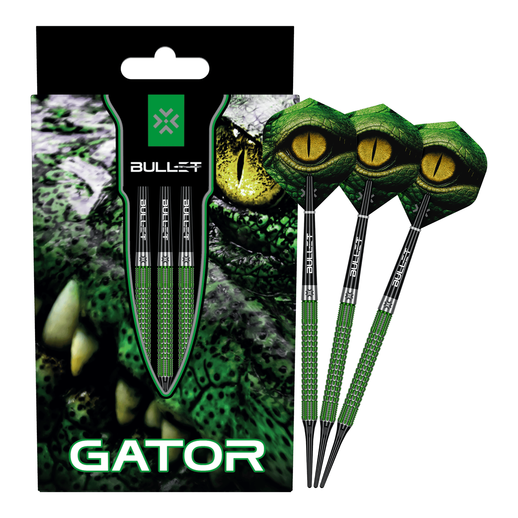 Bullet Gator Softdarts - 20g Die Abbildung zeigt das Produkt Bullet Gator Softdarts - 20g. Es handelt sich um ein Set von Softdarts mit einem Gewicht von 20 Gramm.