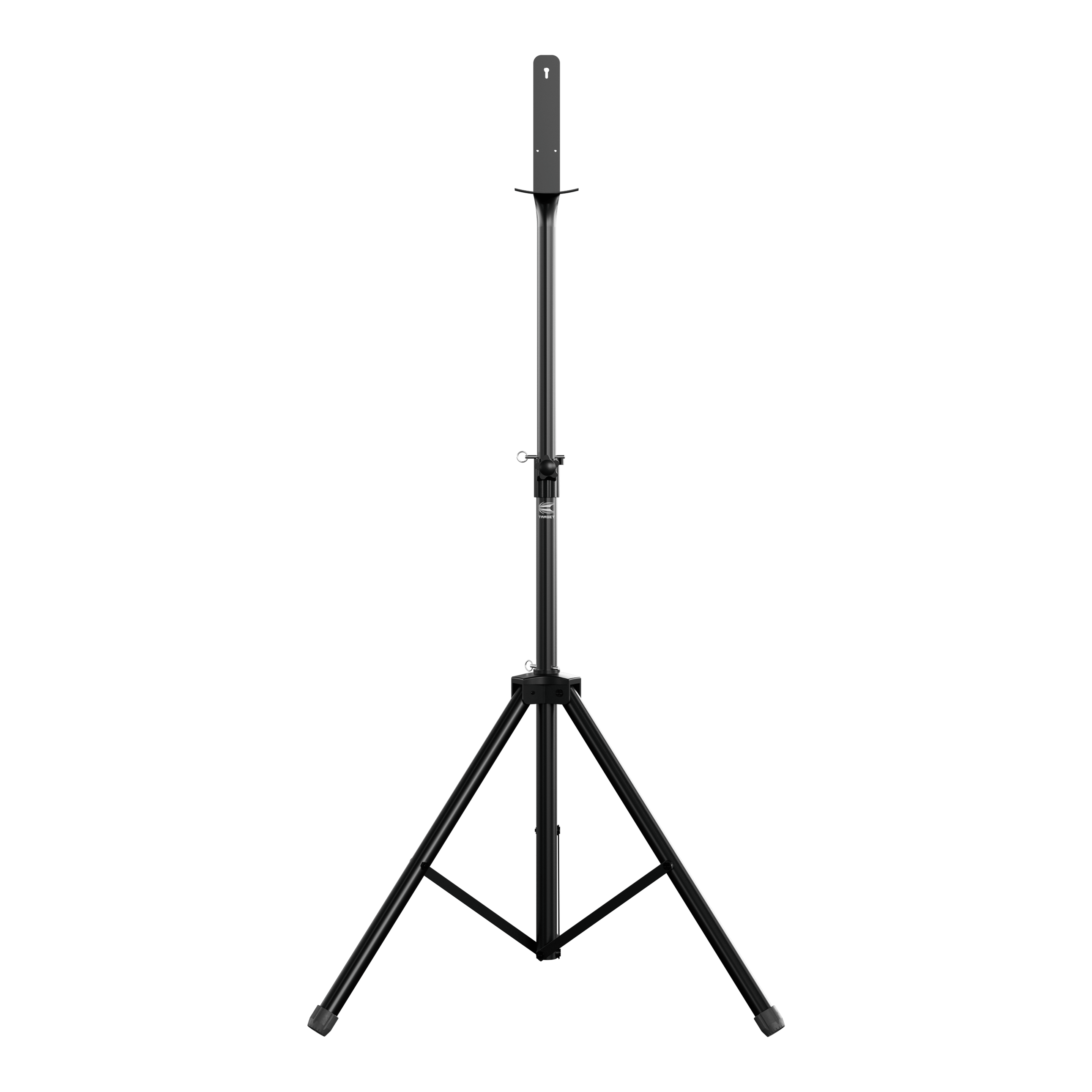 Target Dartboard Stand Das Bild zeigt einen Target Dartboard Stand mit einem stabilen, dreibeinigen Stativ. Der Ständer ist höhenverstellbar und eignet sich zum Aufhängen eines Dartboards.