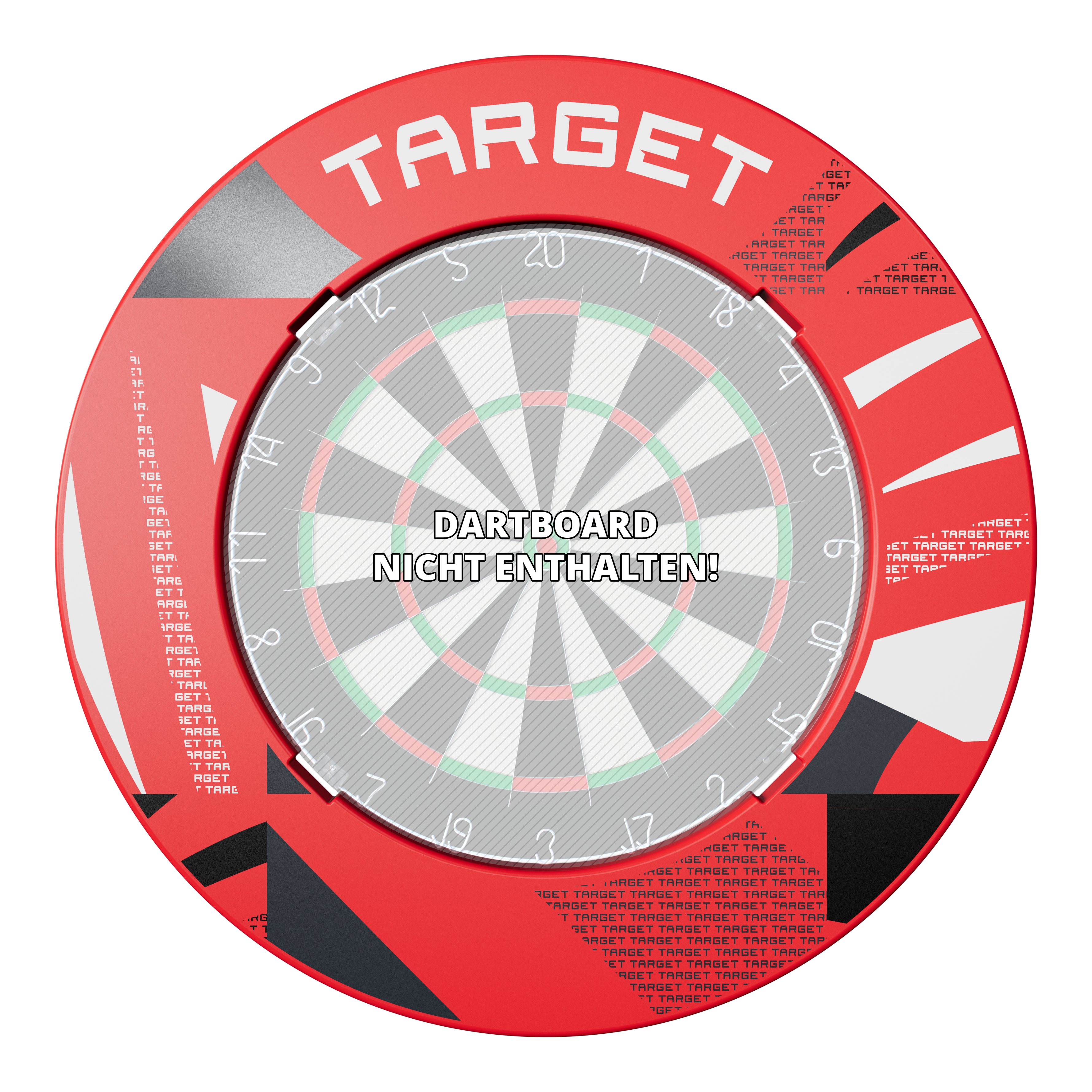 Target Notched Patterned Dartboard Surround Abgebildet ist ein Dartboard-Surround in Rot mit Muster. Das Surround wird nah gezeigt.