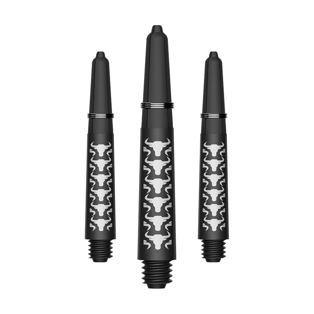 Bulls NL Capo Carbon Shafts - White Zu sehen ist ein Set von weißen kurzen Carbon Shafts für Darts. Die Schäfte haben eine Länge von ca. 34 mm und sind aus Kohlefaser.