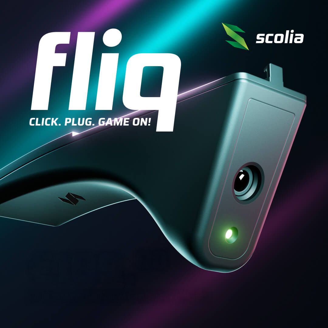 Abgebildet ist die Scolia Fliq Kamera. Sie erleichtert die automatische Auswertung beim Dartspielen.