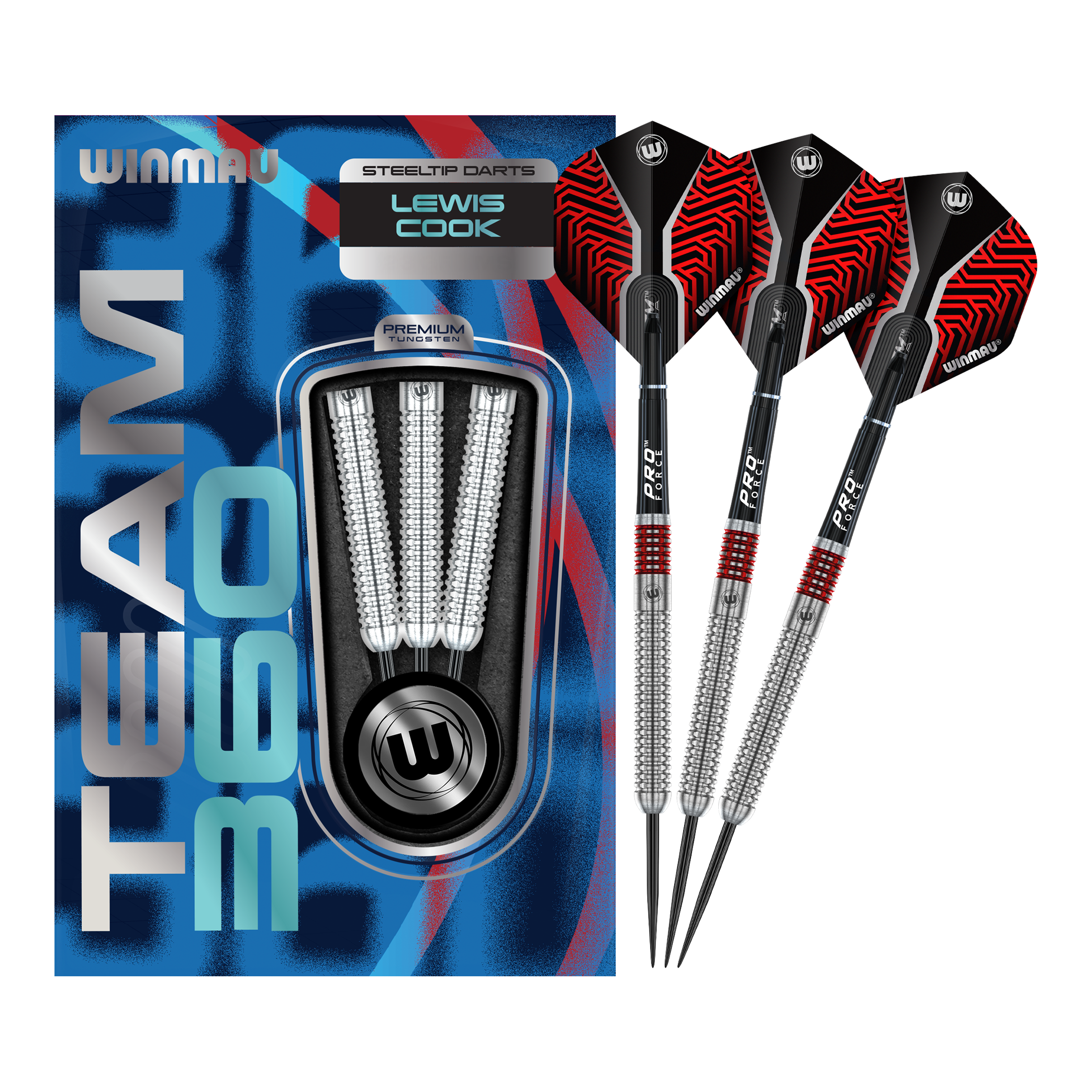 Hier sehen Sie Winmau Team 360 Lewis Cook Steeldarts - 23g. Das Produkt wird in seiner vollständigen Länge präsentiert.