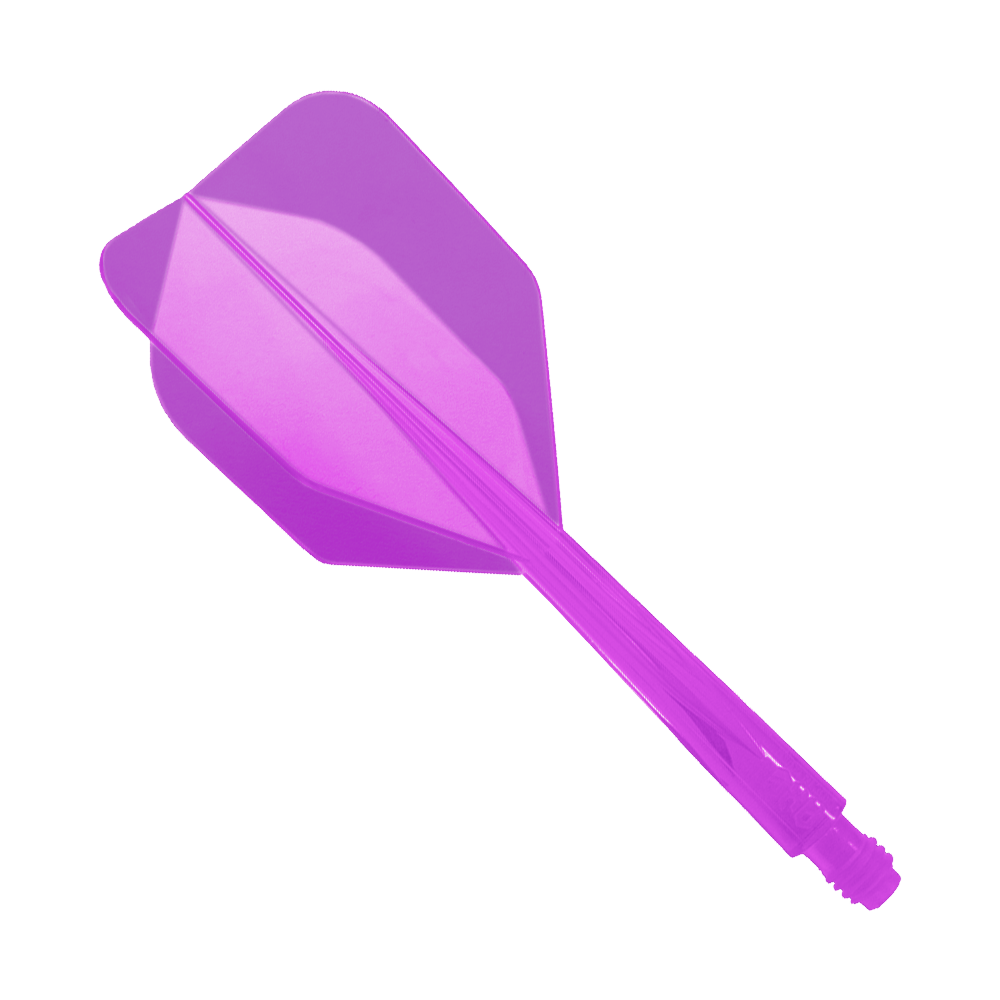 Das Bild zeigt ein lilafarbenes Dart-Flightsystem mit integriertem Schaft. Es handelt sich um das Modell "Condor Axe Purple Flight-System Small - XL - 37,5 mm".