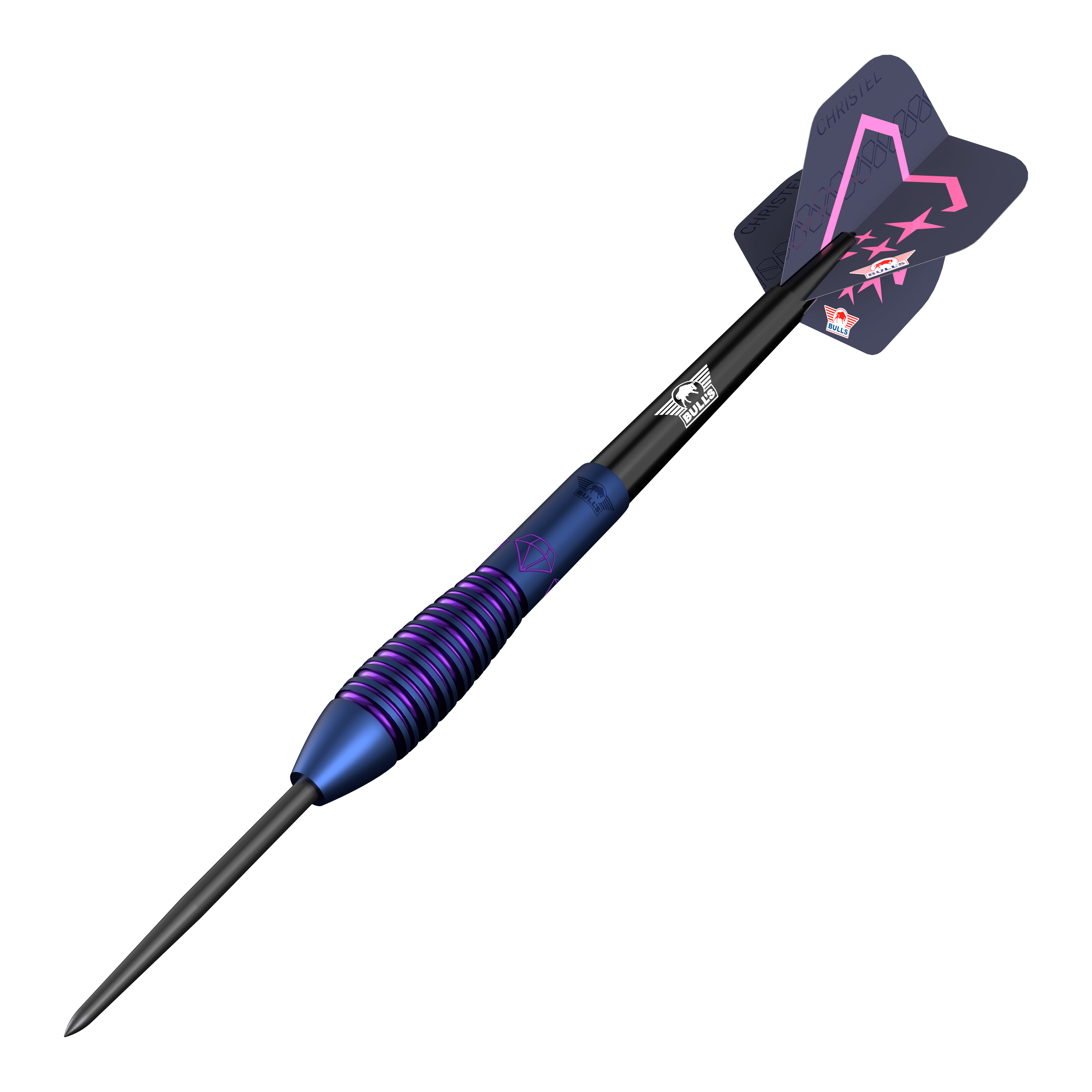 Das Bild zeigt die Bulls NL Christel Timmermans Satellite 90 Steeldarts 25g. Diese Darts eignen sich besonders für Turnierspieler.