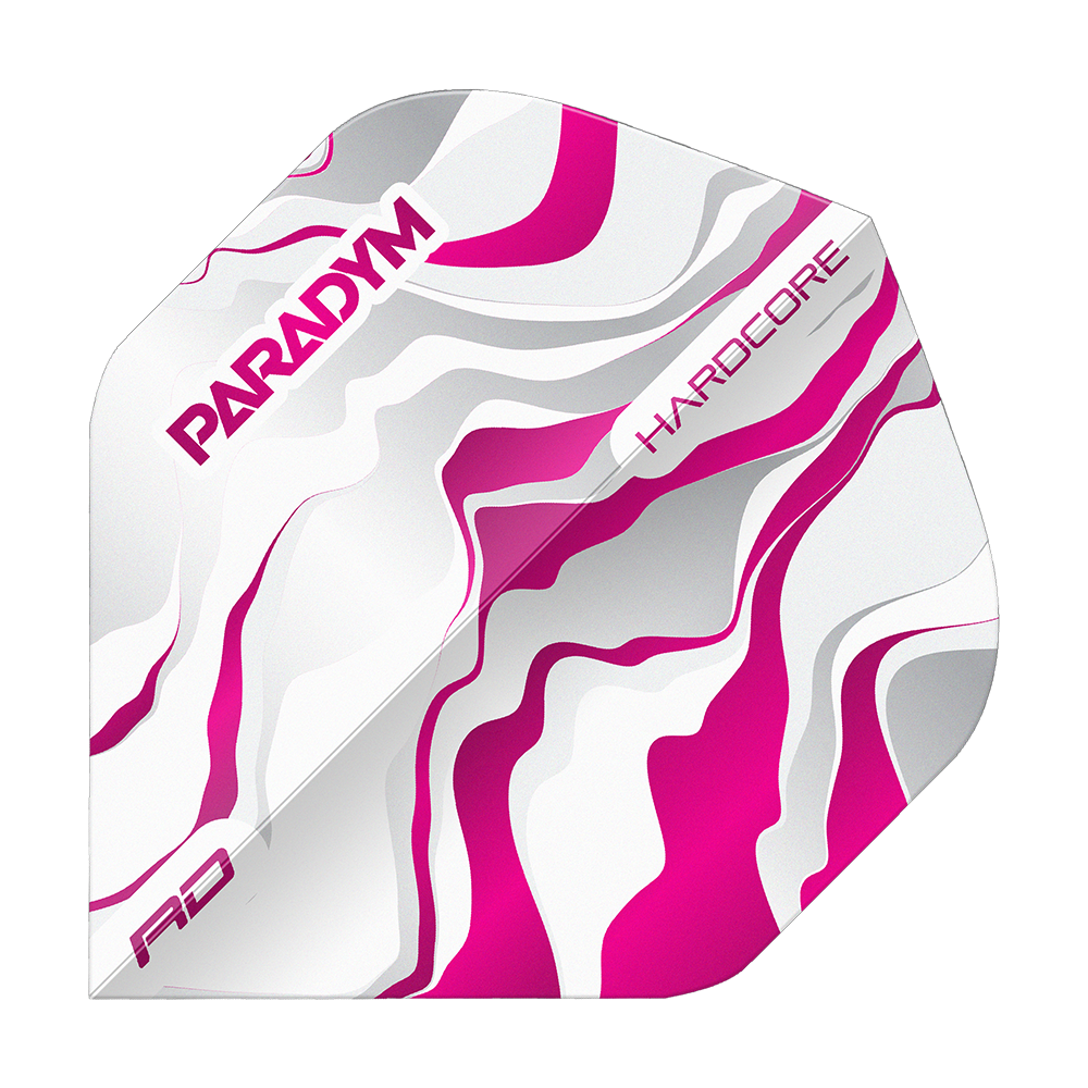 Abgebildet sind die Red Dragon Hardcore Premium Paradym Pink Premium No2 Standard Flights. Diese Dart-Flights überzeugen durch ihr auffälliges, pinkes Design.