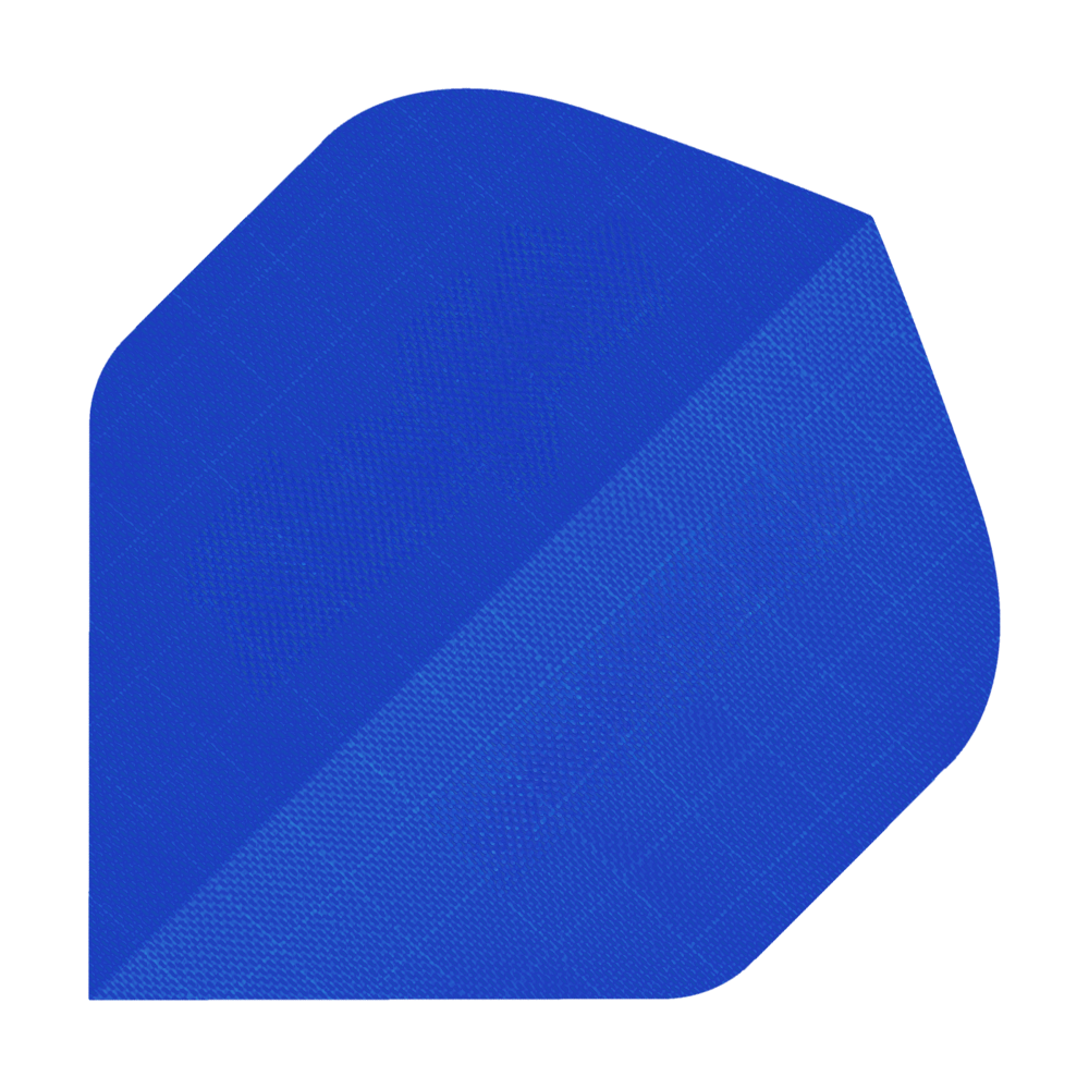 Nylon Fabric Flights - Standard - BLUE Das Bild zeigt ein blaues Stück Nylon-Stoff in der Form eines Dart-Flights. Die Oberfläche hat eine feine, strukturierte Musterung.