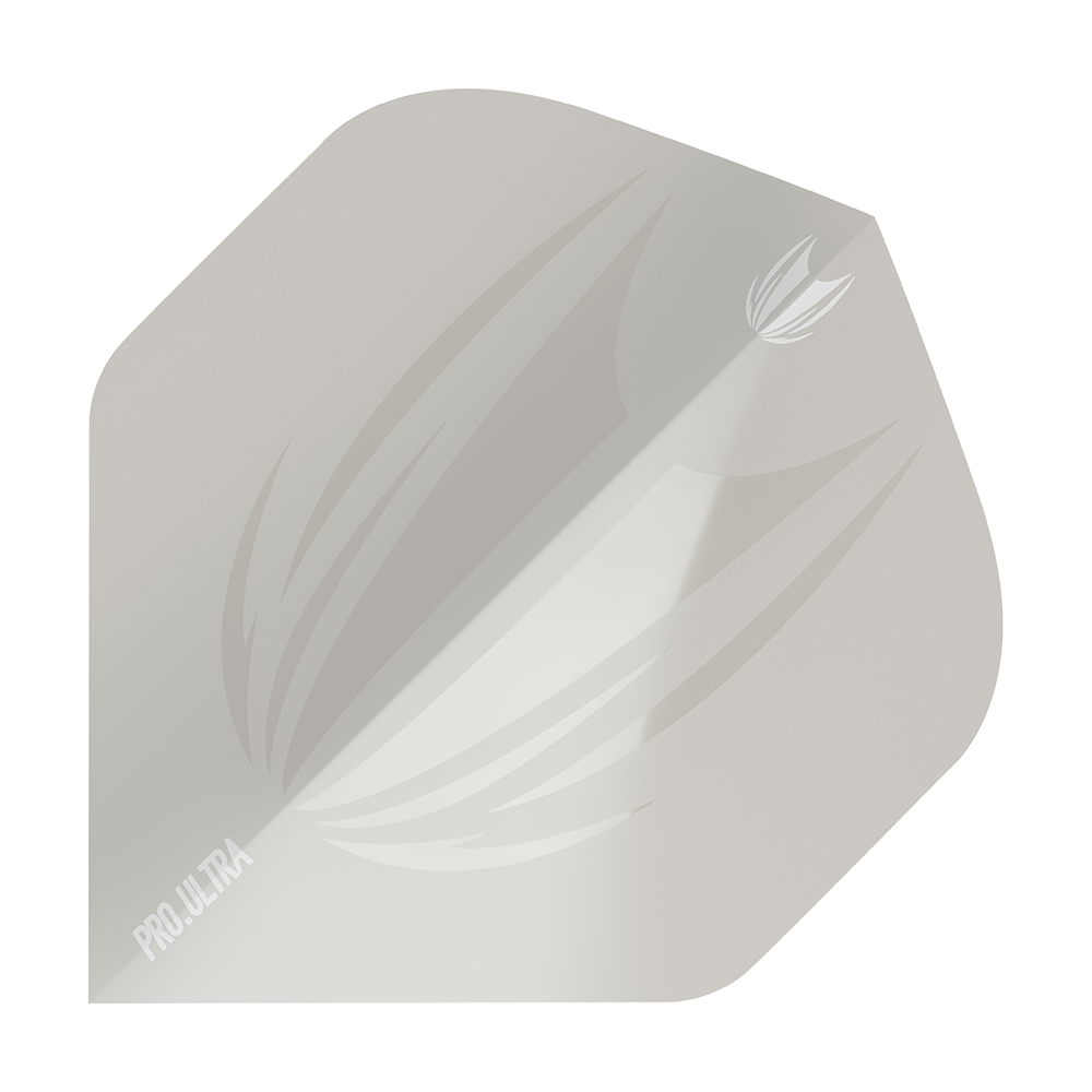 Das Bild zeigt das Produkt "Target ProUltra ID Grey No2 Standard Flights". Es handelt sich um ein graues Dartflight mit einem dezenten Muster und dem Schriftzug "PRO.ULTRA" in der Ecke.