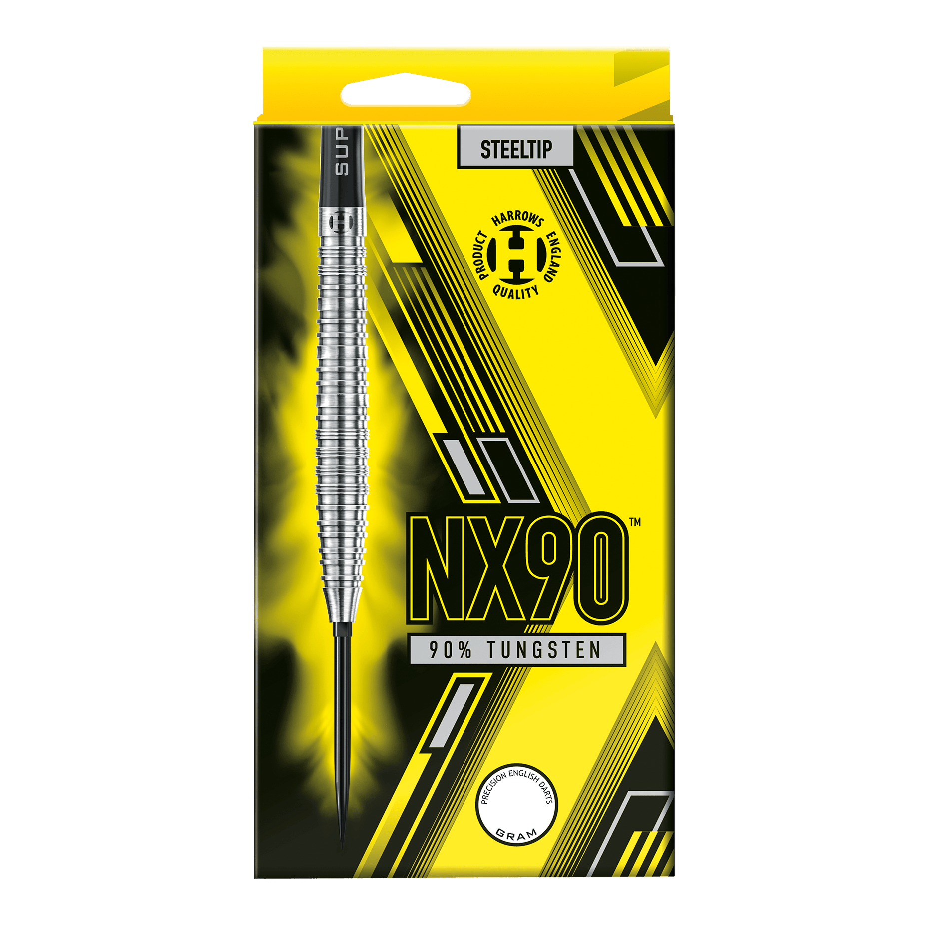Harrows NX90 Tapered Quick Point Steel Darts Die Abbildung zeigt die Harrows NX90 Tapered Quick Point Steeldarts. Diese Darts sind speziell für Genauigkeit und Kontrolle konzipiert.