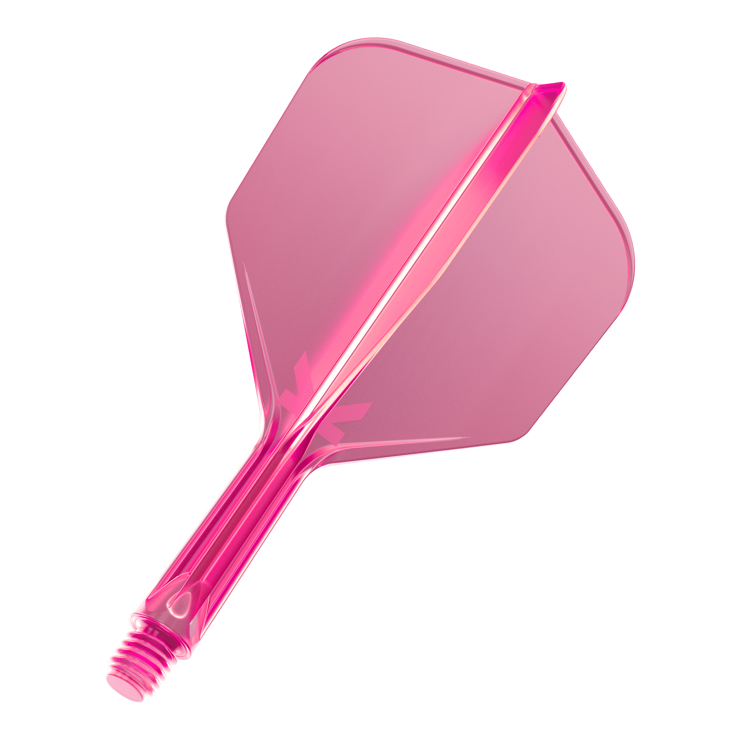 Target K-Flex No6 Flight System - Neon Pink Das Bild zeigt eine neonpinke Dartflügel-Kombination mit integriertem Schaft. Das Material wirkt durchsichtig und hat einen modernen Look.