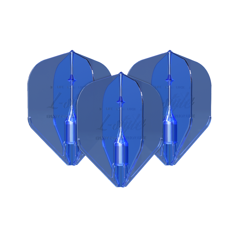L-Style Fantom L1EZ Flights Blue Das Bild zeigt drei blaue L-Style Fantom L1EZ Flights. Sie sind für den Gebrauch bei Dartpfeilen gedacht.
