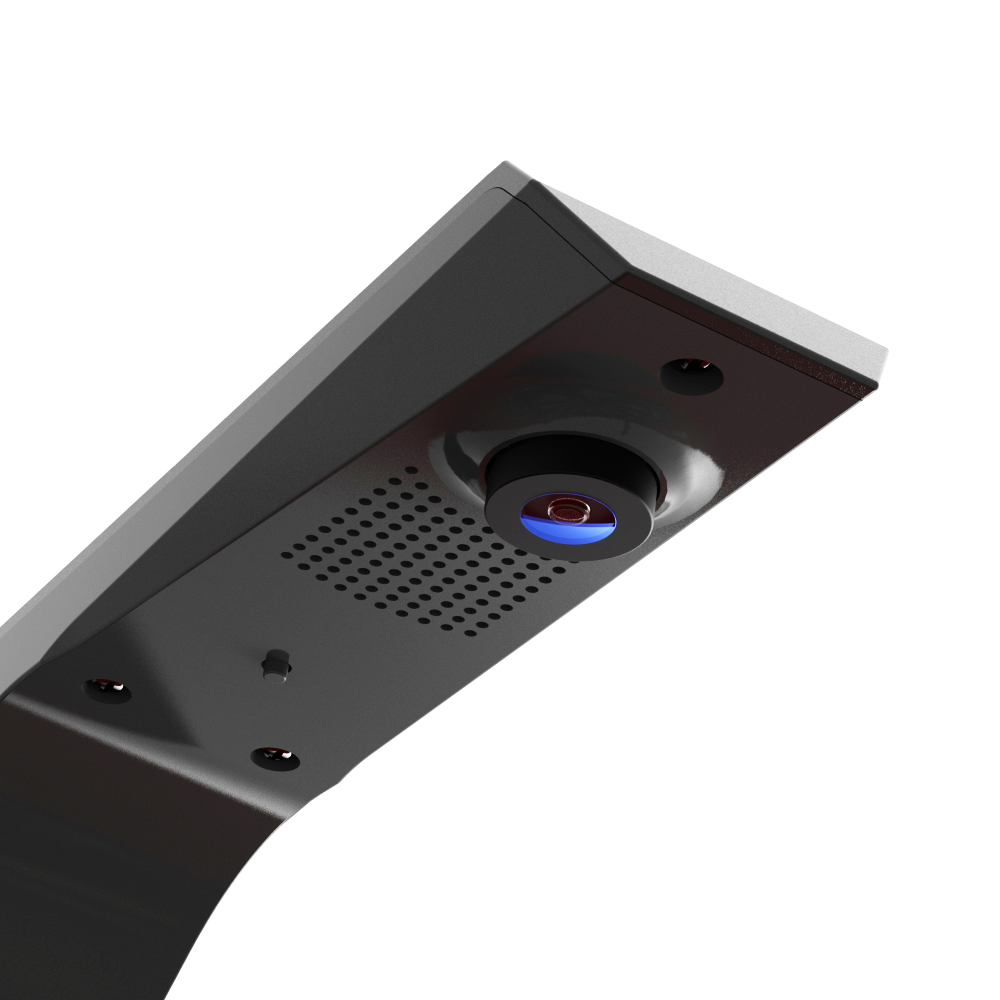 GranDarts Gran Eye GEN2 Steeldart auto scoring system Das Bild zeigt das GranDarts GranEye Steeldart Auto-Scoring-System. Zu sehen ist eine Nahaufnahme des Geräts mit einer Kamera und Belüftungsschlitzen.