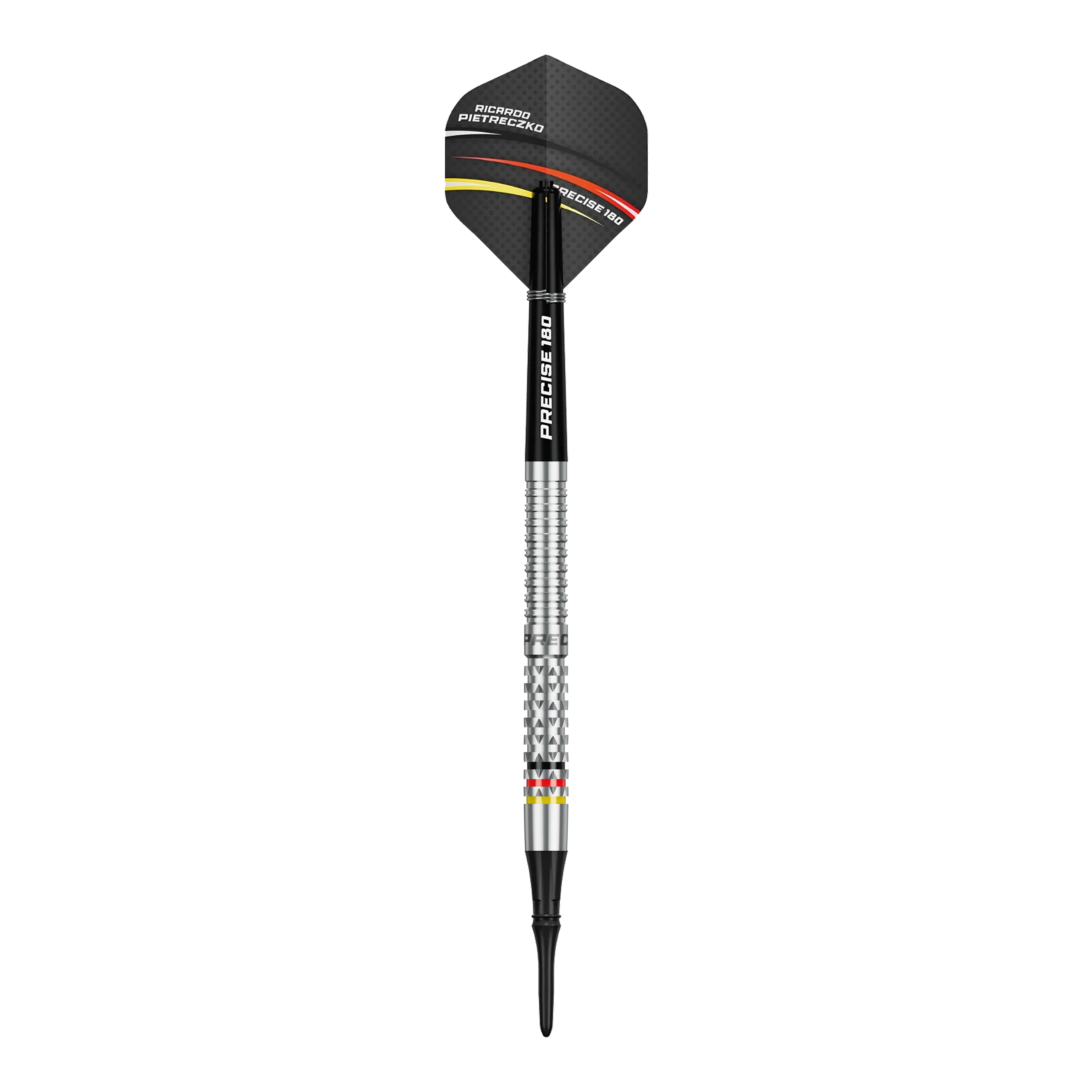 Precise 180 Ricardo Pietreczko GEN1 soft darts Das Foto präsentiert die Precise 180 Ricardo Pietreczko GEN1 Softdarts. Sie bieten hohe Qualität und gutes Handling.