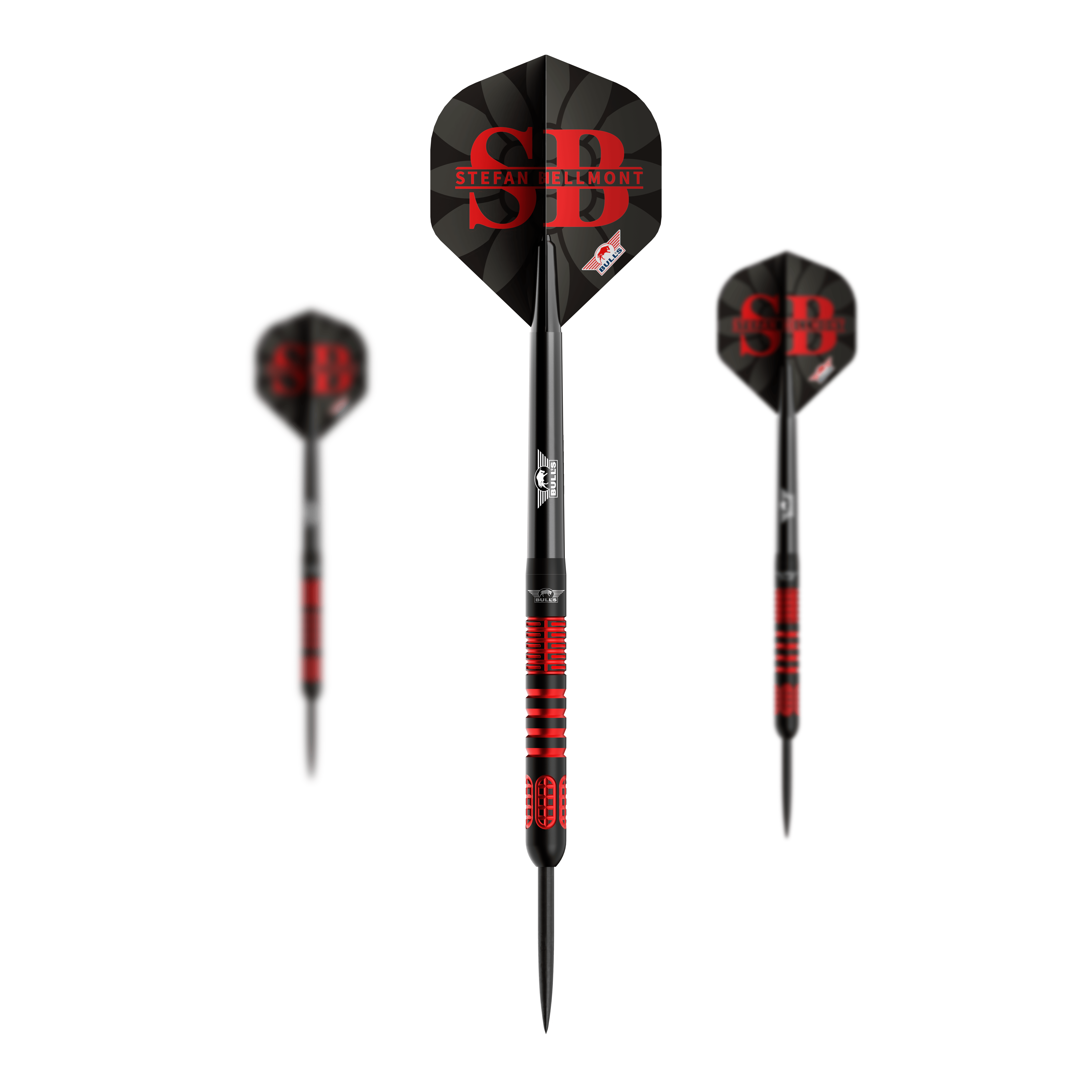 Bulls NL Stefan Bellmont 90 steel darts - 23g Ein Satz Bulls NL Stefan Bellmont 90 Steeldarts mit 23 Gramm ist abgebildet. Die Darts sind speziell für das Steeldartspiel entwickelt.