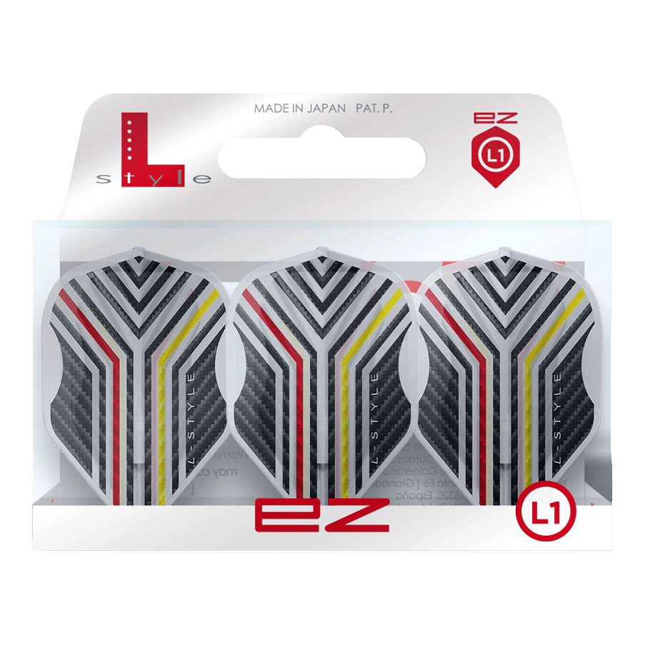 L-Style Arno Merk V1 Clear White L1EZ Flights L-Style Arno Merk V1 Clear White L1EZ Flights werden als Set mit transparentem Design gezeigt. Die spezielle Form und Farbe sind erkennbar.