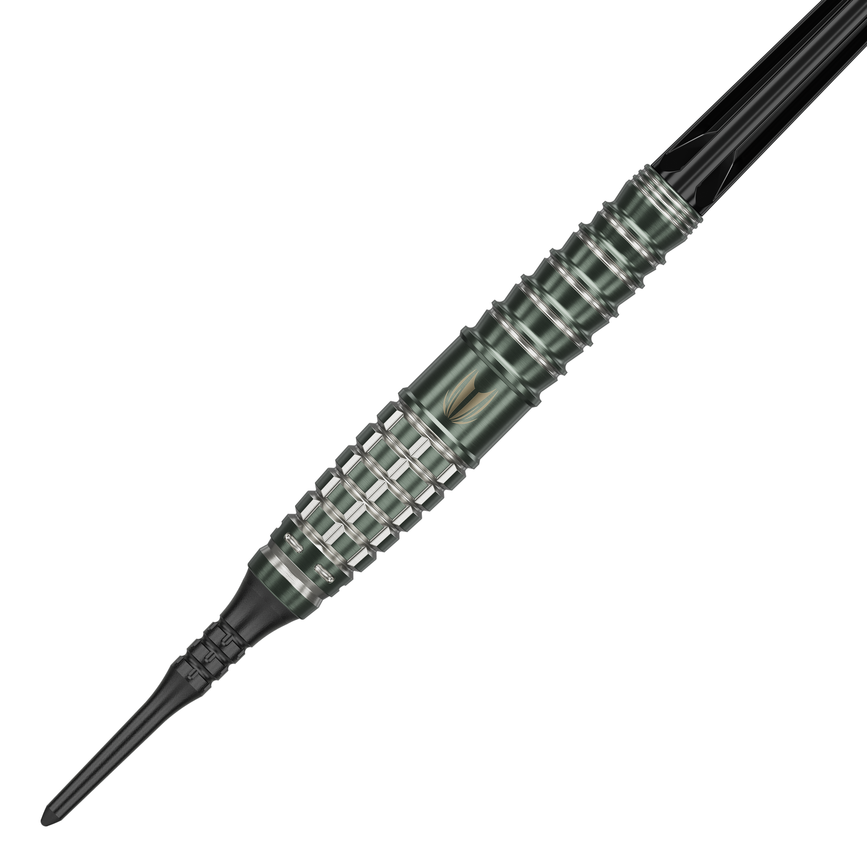 Target Japan Akito Yamagata Scream GEN1 Soft Darts - 19g Das Bild zeigt einen Akito Yamagata Scream GEN1 Softdart von Target Japan mit einem Gewicht von 19g. Der Dart hat ein präzise bearbeitetes, silber-schwarzes Barrel mit mehreren Griffmulden.