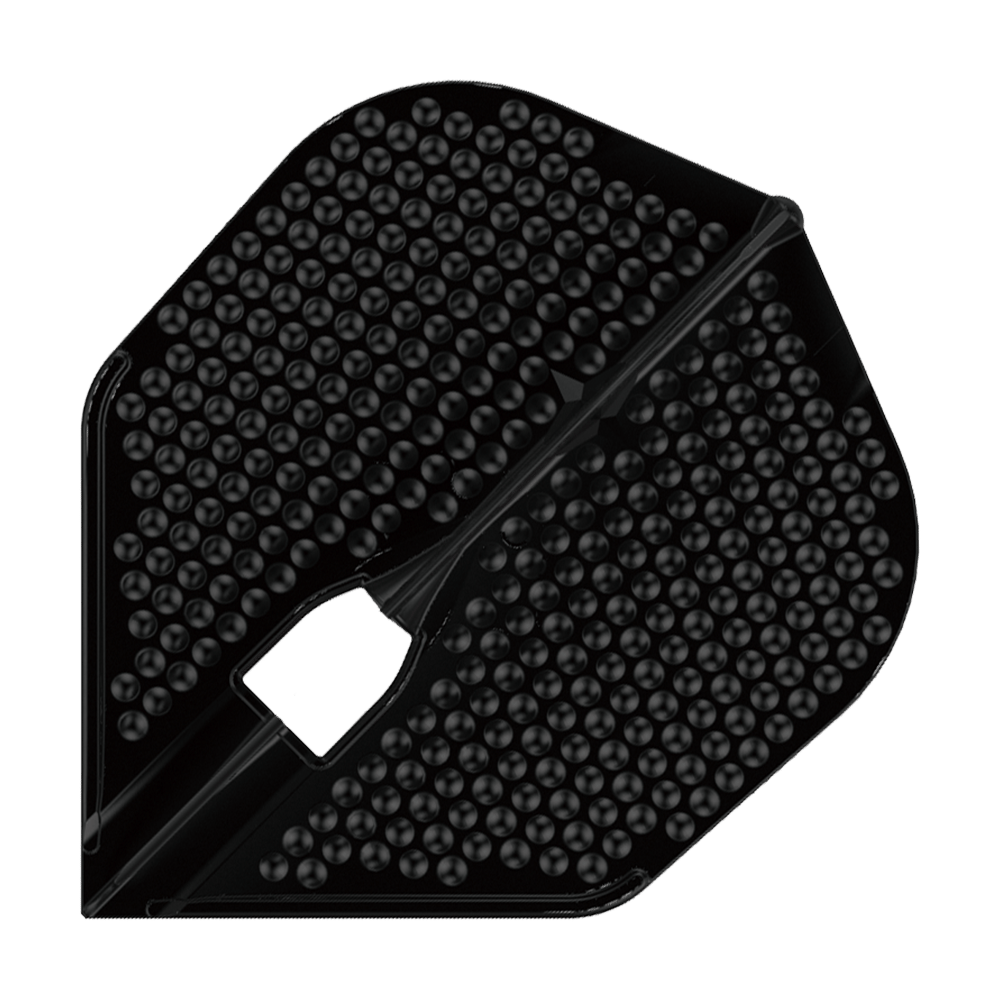 L-Style Flights Dimple Champagne L3PRO Shape Das Bild zeigt ein schwarzes Dart-Flight mit Noppenstruktur. Es handelt sich um das Modell "L-Style Flights Dimple Champagne L3PRO Shape".