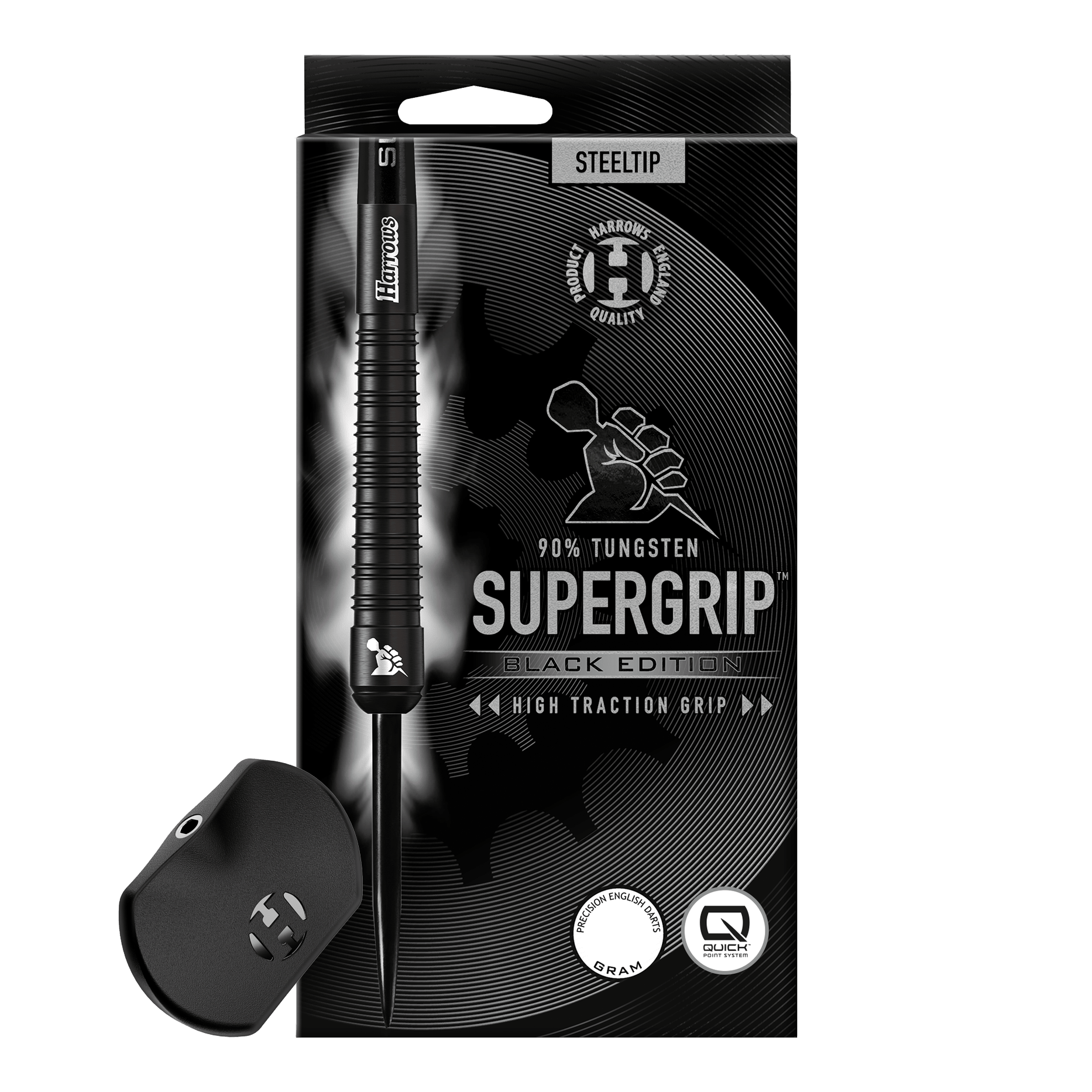 Harrows Supergrip 90 Black Edition Quick Point Steel Darts Harrows Supergrip 90 Black Edition Quick Point Steeldarts sind schwarze Steeldarts mit auffälligem Design. Sie sind ideal für präzises und professionelles Dartspiel.