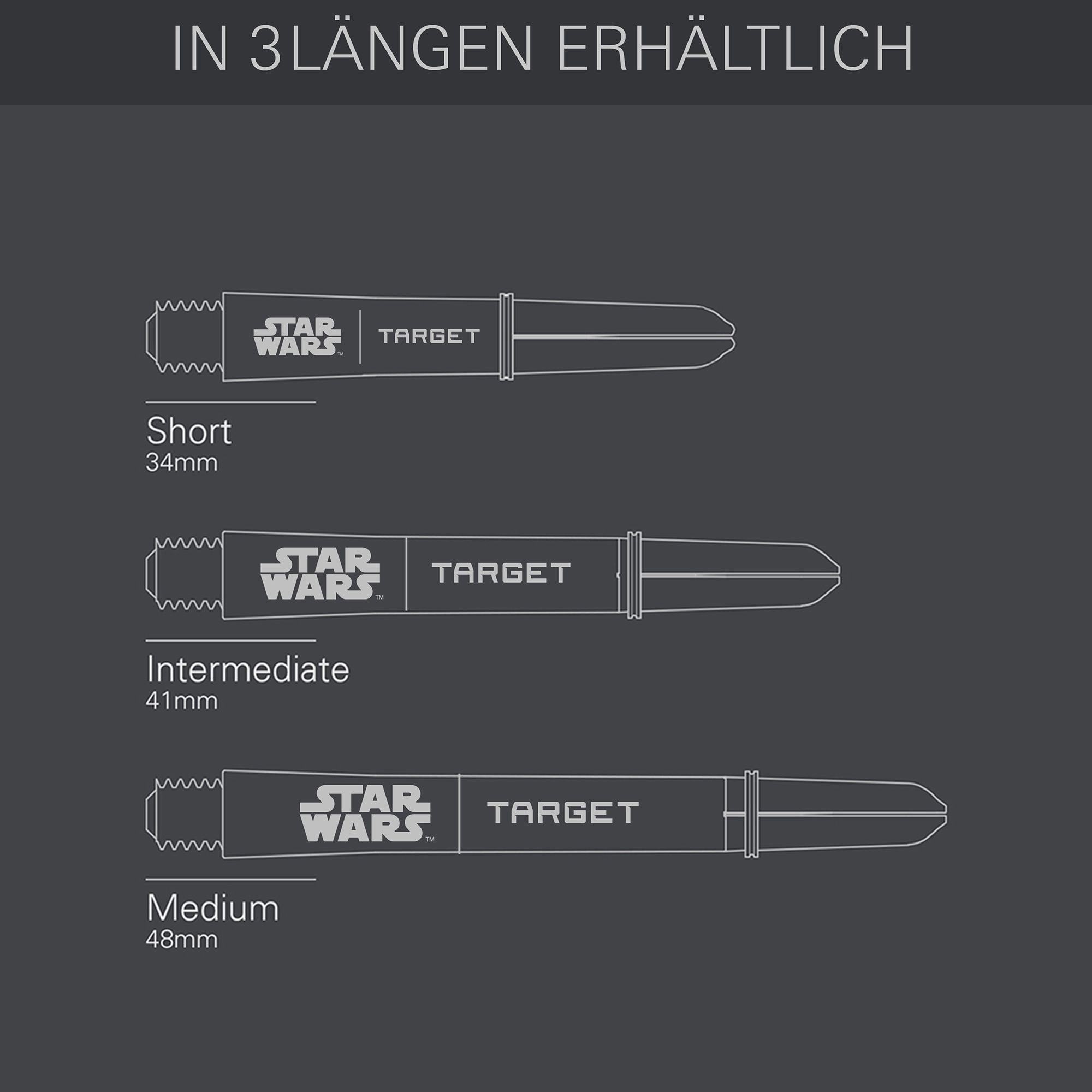 Target Star Wars ProGrip Shafts - Gray Target Star Wars ProGrip Shafts - Grau sind auf diesem Bild zu sehen. Die Dartschäfte sind in grauer Farbe dargestellt.