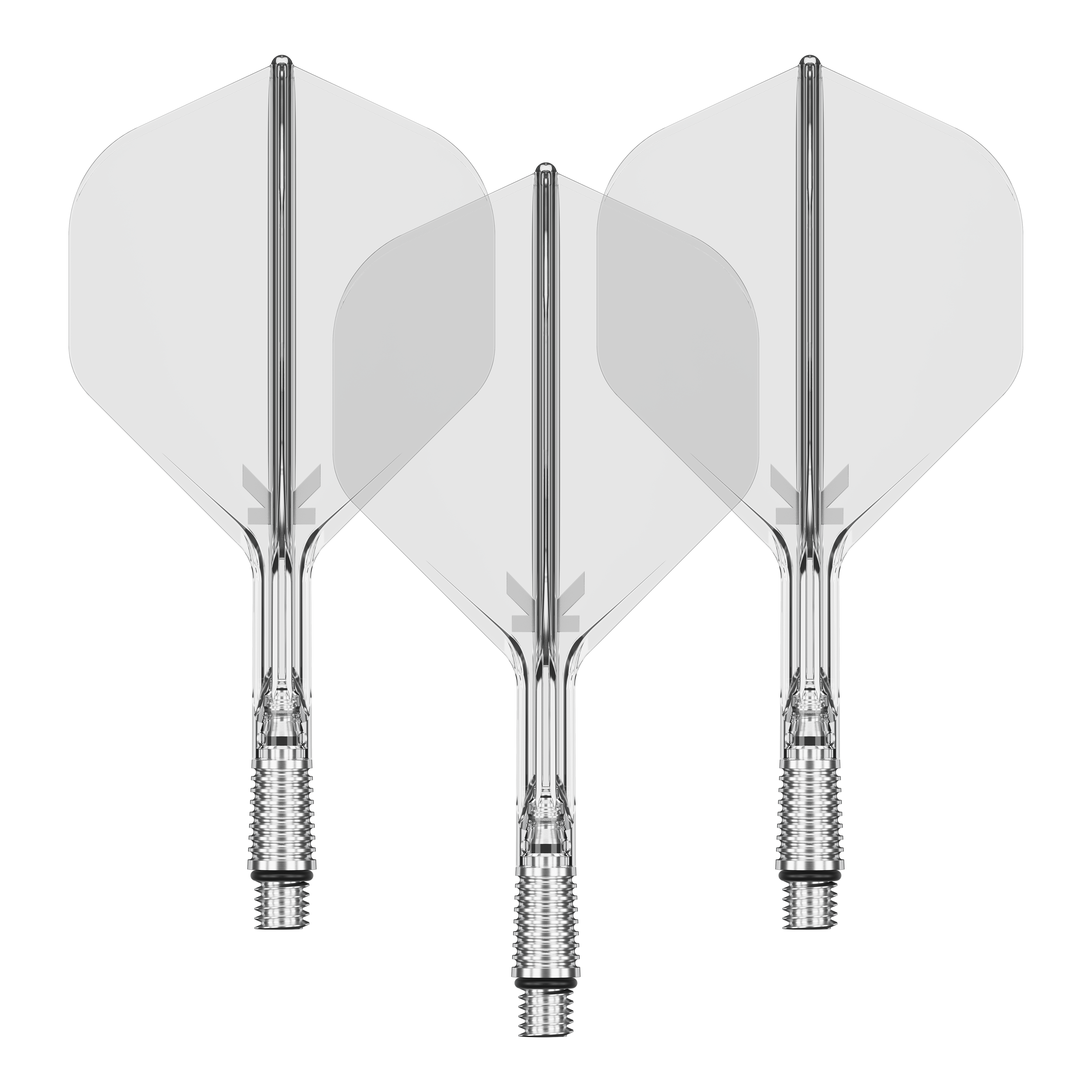 Abgebildet ist ein Set von Target KShift No2 Standard Flights in transparenter Ausführung mit 26mm. Das Zubehör eignet sich für den Dartsport.