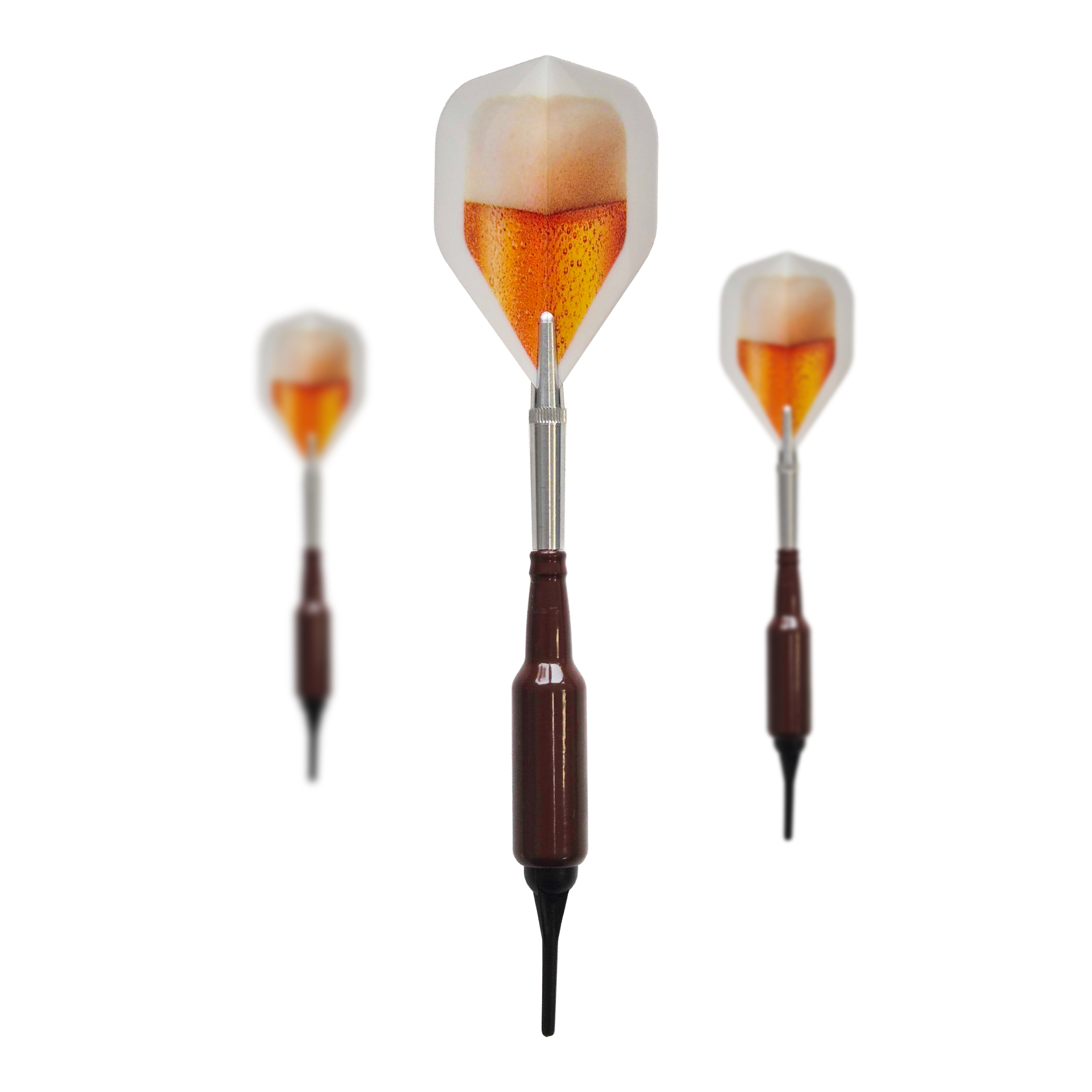 McDart Prost Beer Bottle Soft Darts with 100 Soft Dart Tips - 16.5 g Abgebildet ist ein Set McDart Prost Bierflaschen Softdarts mit 100 Softdartspitzen, 16,5 g. Diese Softdarts haben die Form einer Bierflasche und eignen sich ideal als Geschenk.