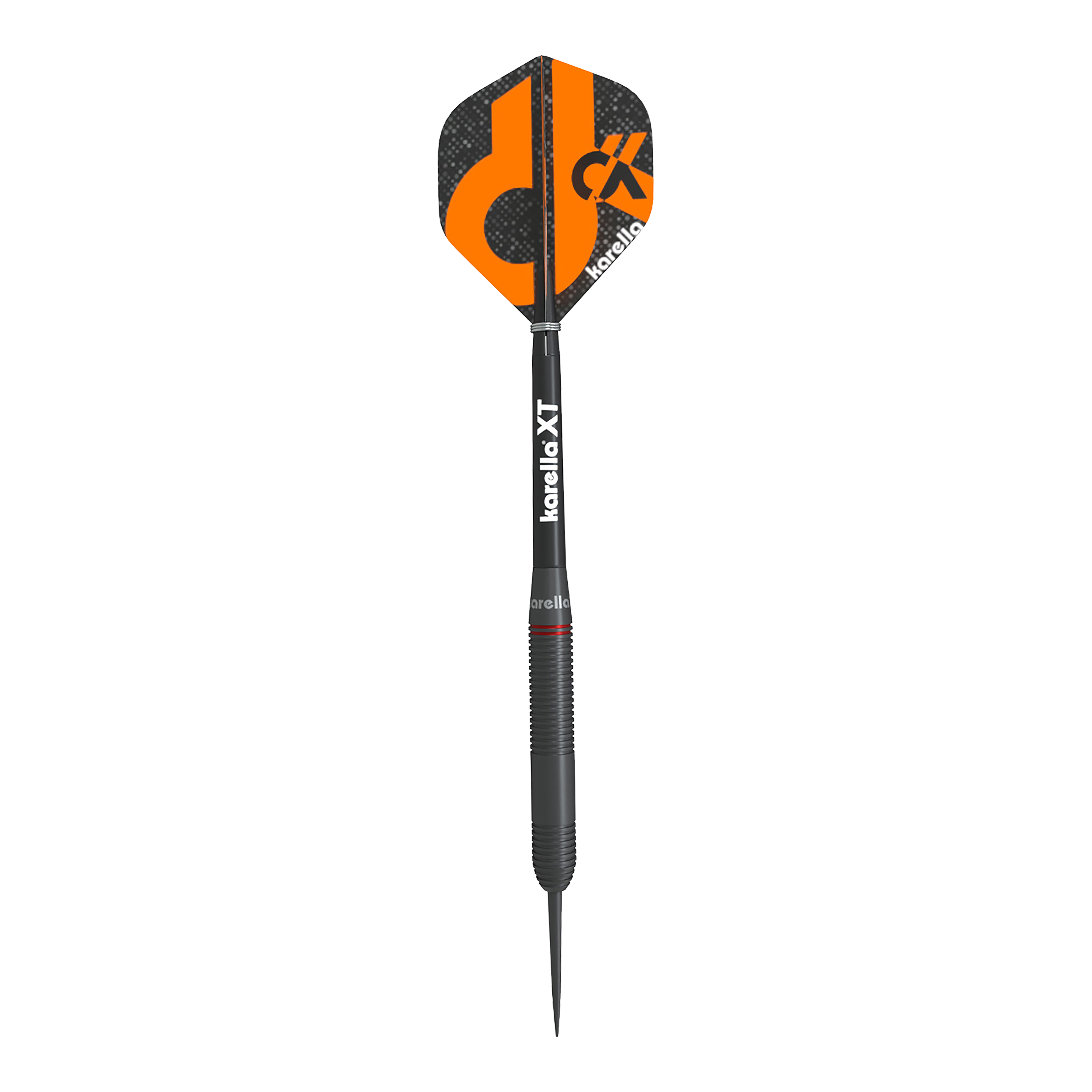Karella Daniel Klose steel darts Der Karella Daniel Klose Steeldart ist ein schwarzer Dartpfeil mit orangem Design auf dem Flight. Auf dem Schaft steht "karella XT" und der Flight trägt das Karella-Logo.