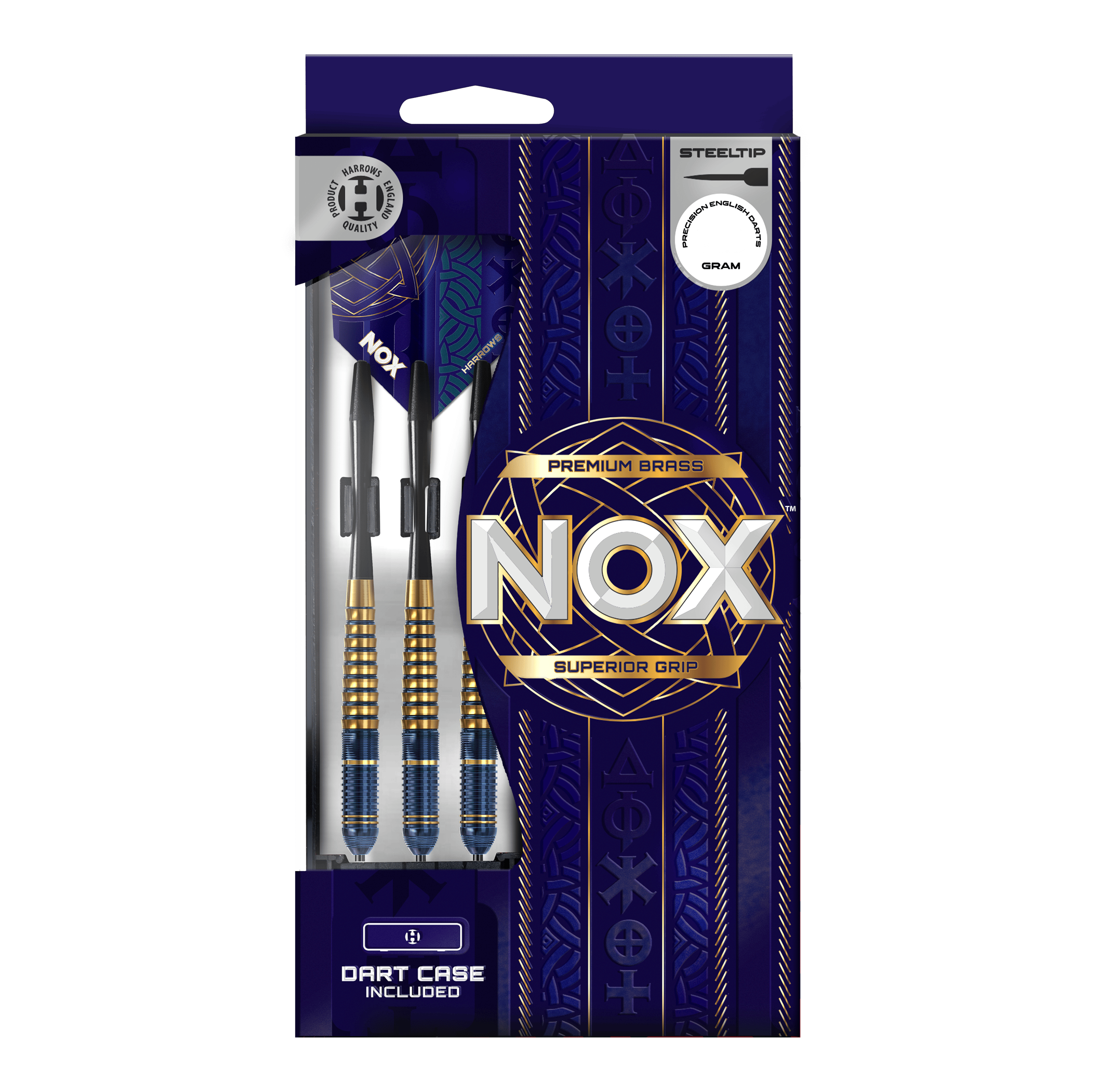 Harrows Nox Premium Brass Steel Darts Zu sehen sind die Harrows Nox Premium Brass Steeldarts. Die Dartpfeile zeichnen sich durch ihre hohe Qualität und Robustheit aus.