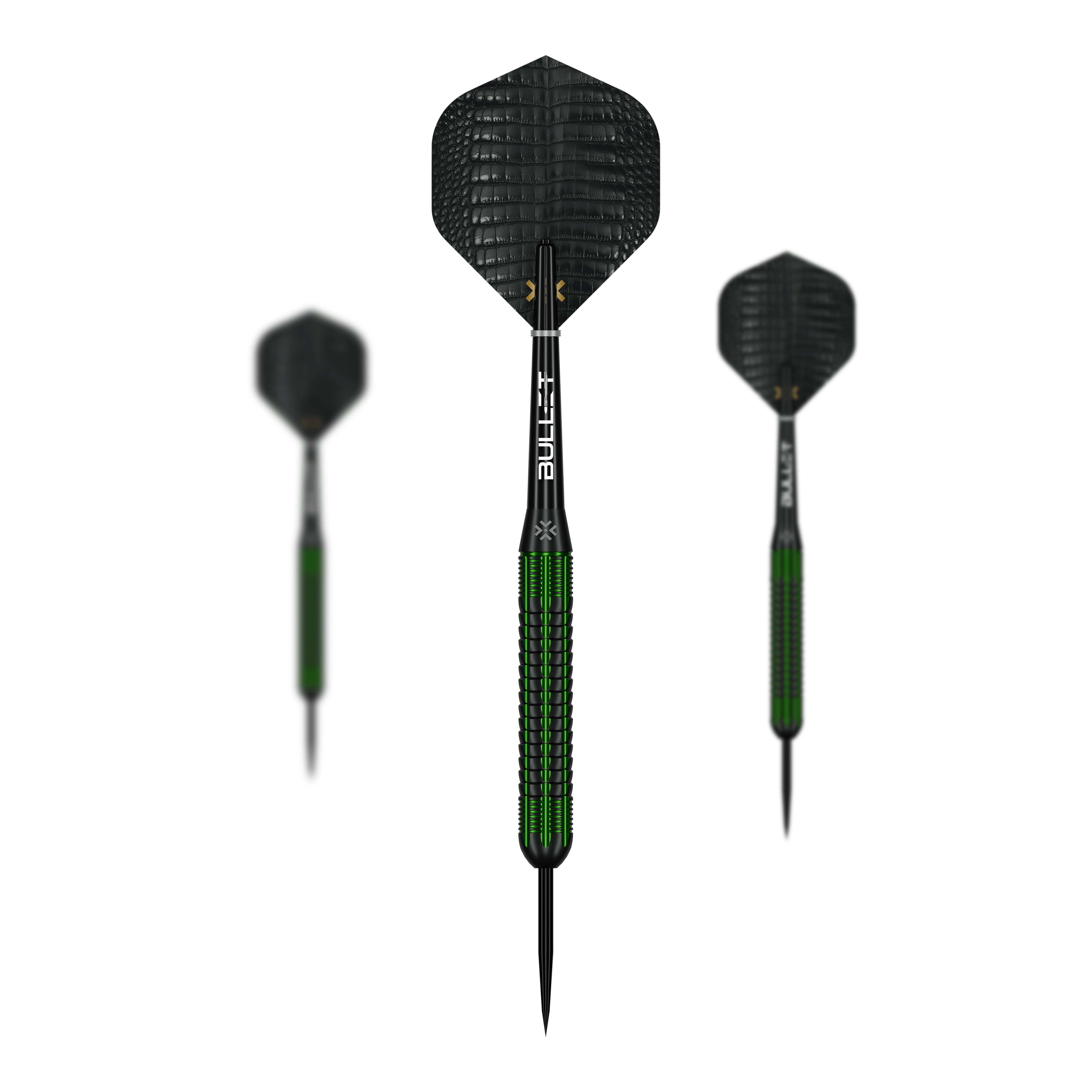 Bullet Gator Brass Steel Darts - 22g Auf dem Bild ist ein Set der Bullet Gator Brass Steeldarts - 22g zu sehen. Das Set enthält mehrere Darts mit je 22 Gramm Gewicht.