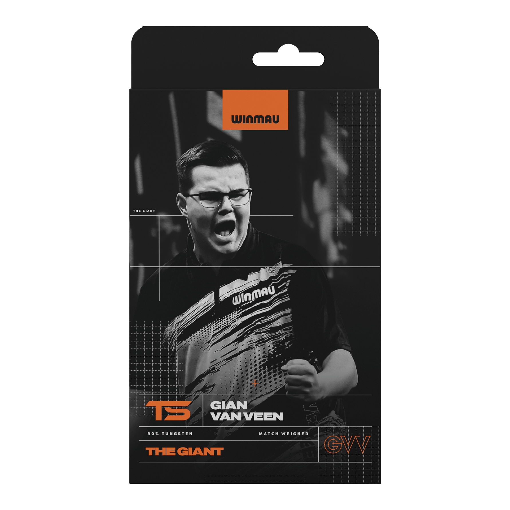 Winmau Gian Van Veen TS Switch Point steel darts Das Bild zeigt die Winmau Gian Van Veen TS Switch Point Steeldarts. Die Grafik stellt die Details der Darts dar.
