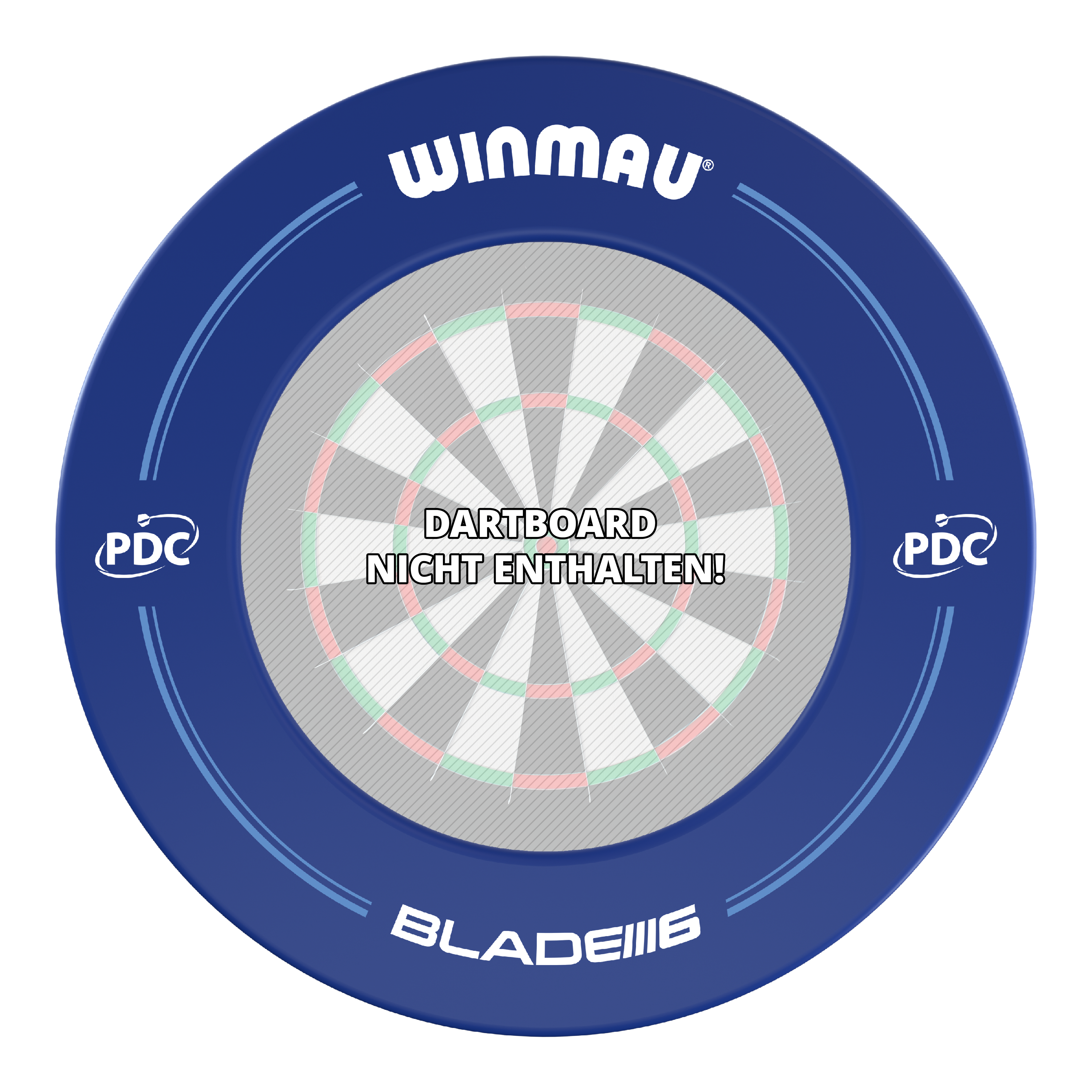 Winmau PDC Dartboard Surround - Blue Das Bild zeigt einen blauen Winmau PDC Dartboard Surround. In der Mitte steht der Hinweis "Dartboard nicht enthalten!".
