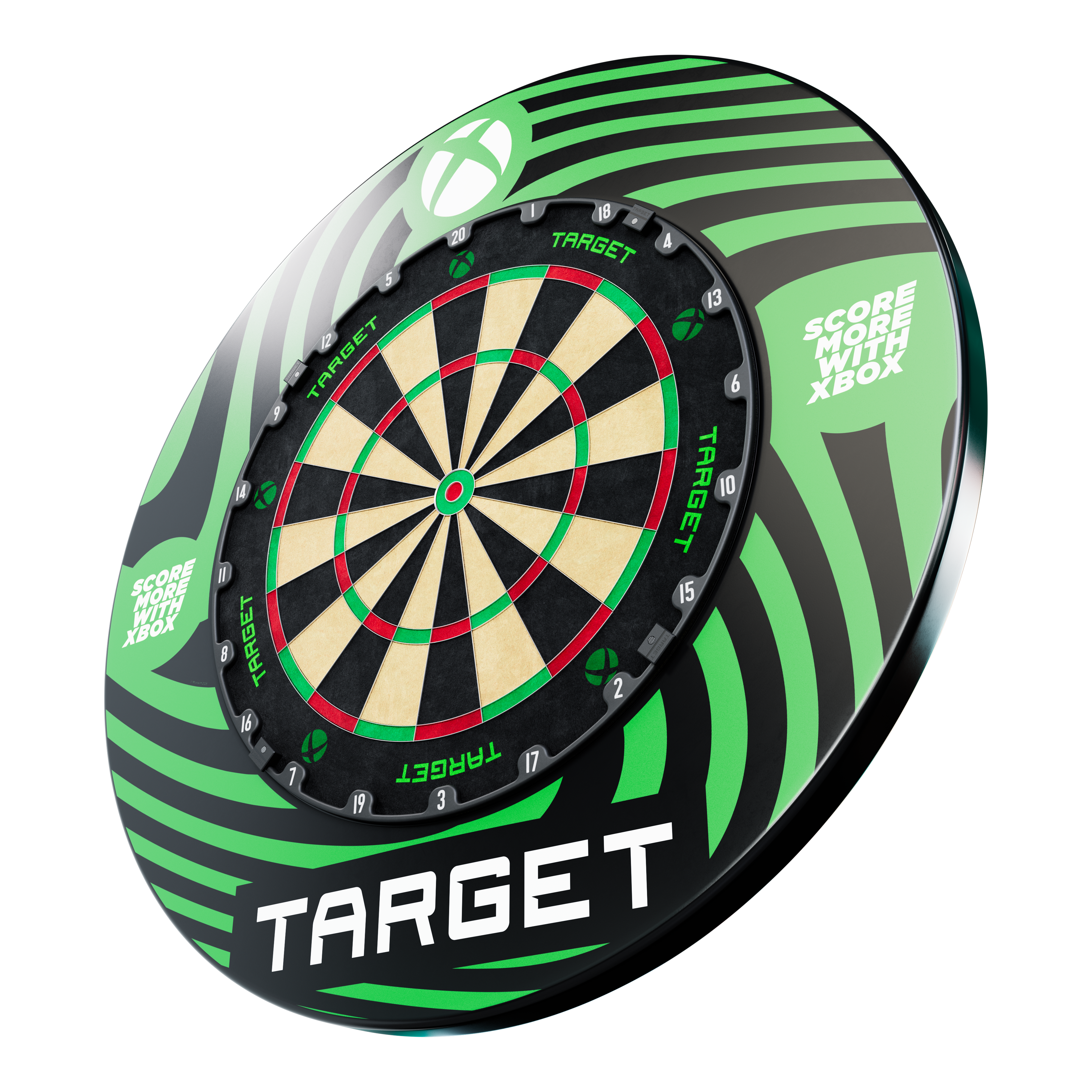 Target Xbox Dartboard Surround Bundle Das Target Xbox Dartboard Surround Bundle ist auf dem Bild dargestellt. Es enthält alles für ein optimales Dart-Erlebnis.
