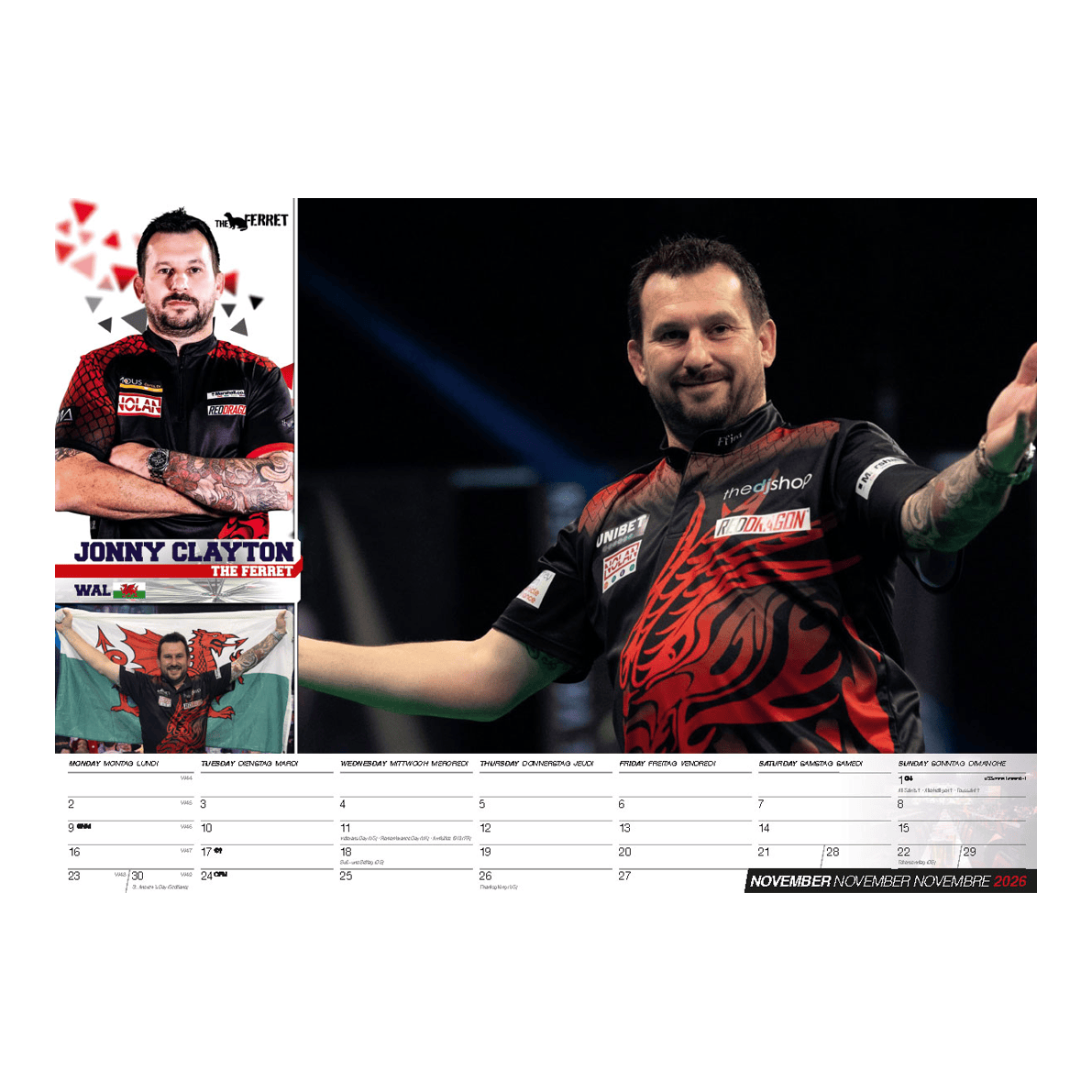 Darts Kalender 2026 wird präsentiert. Der Kalender zeigt Motive rund um Darts für das Jahr 2026.
