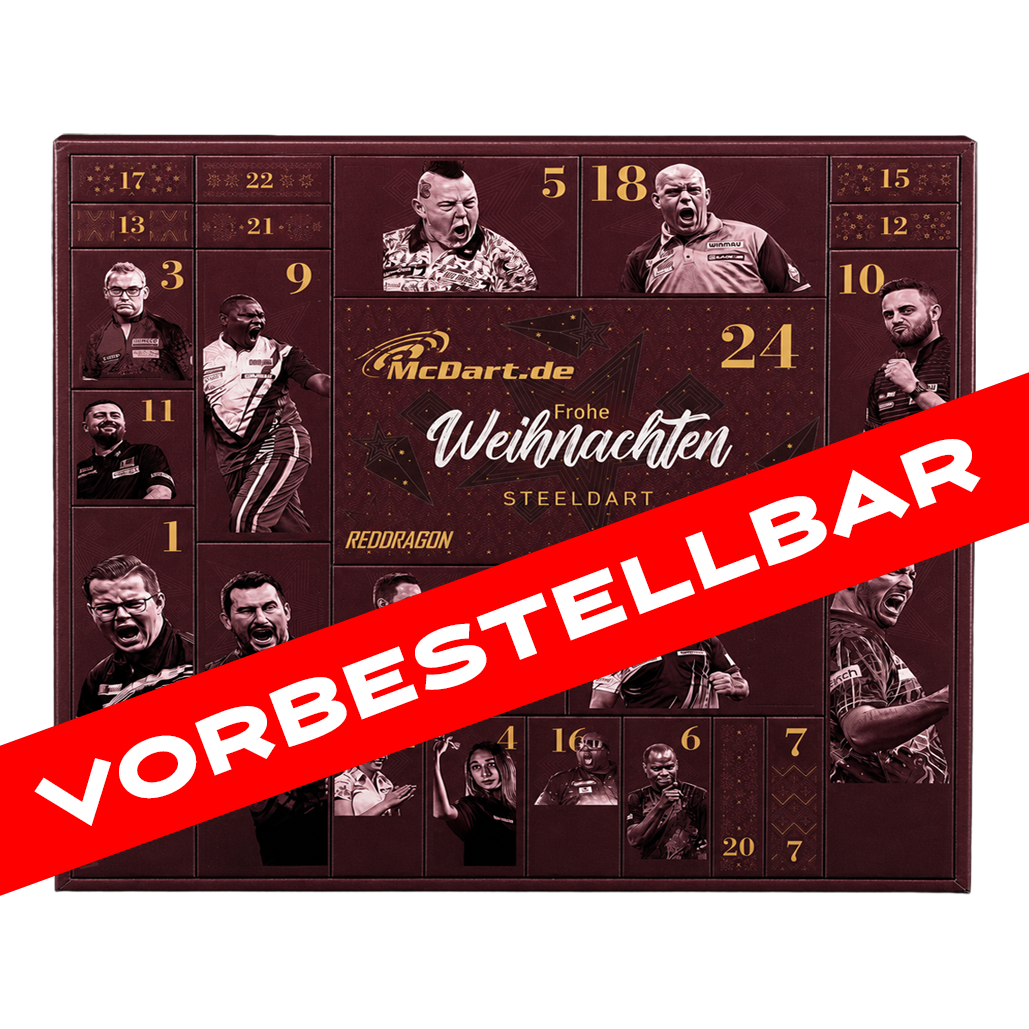 McDart Premium Advent Calendar 2026 for steel dart players McDart Premium Adventskalender 2026 für Steeldart-Spieler ist ein Adventskalender für Dartfans. Das Bild zeigt das Produkt für die Vorweihnachtszeit.