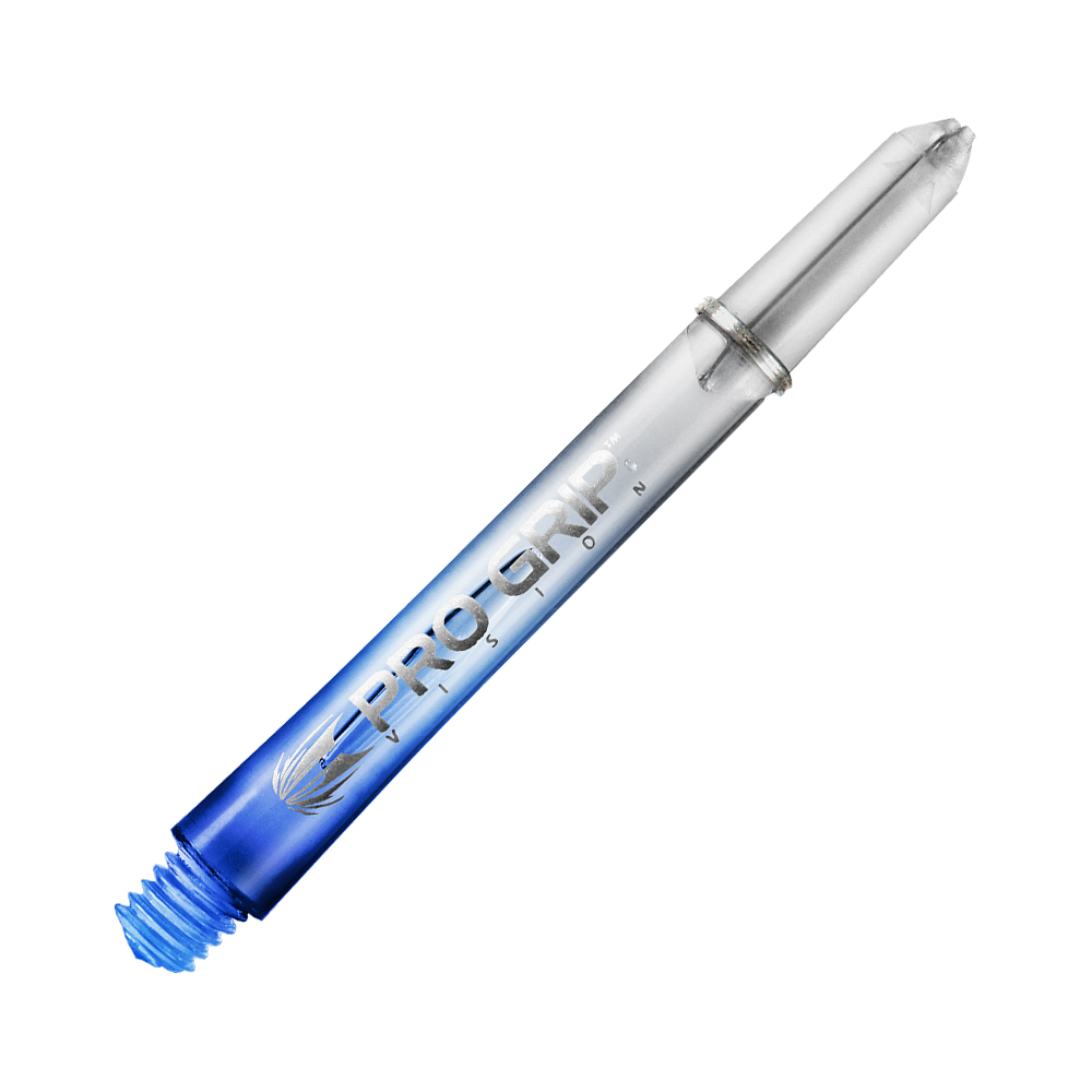 Target Pro Grip Vision Shafts - 3 Sets - Blue Dies ist ein blauer Pro Grip Vision Shaft für Dartpfeile. Der Shaft besteht aus durchsichtigem Kunststoff und hat eine Länge von 48 mm.