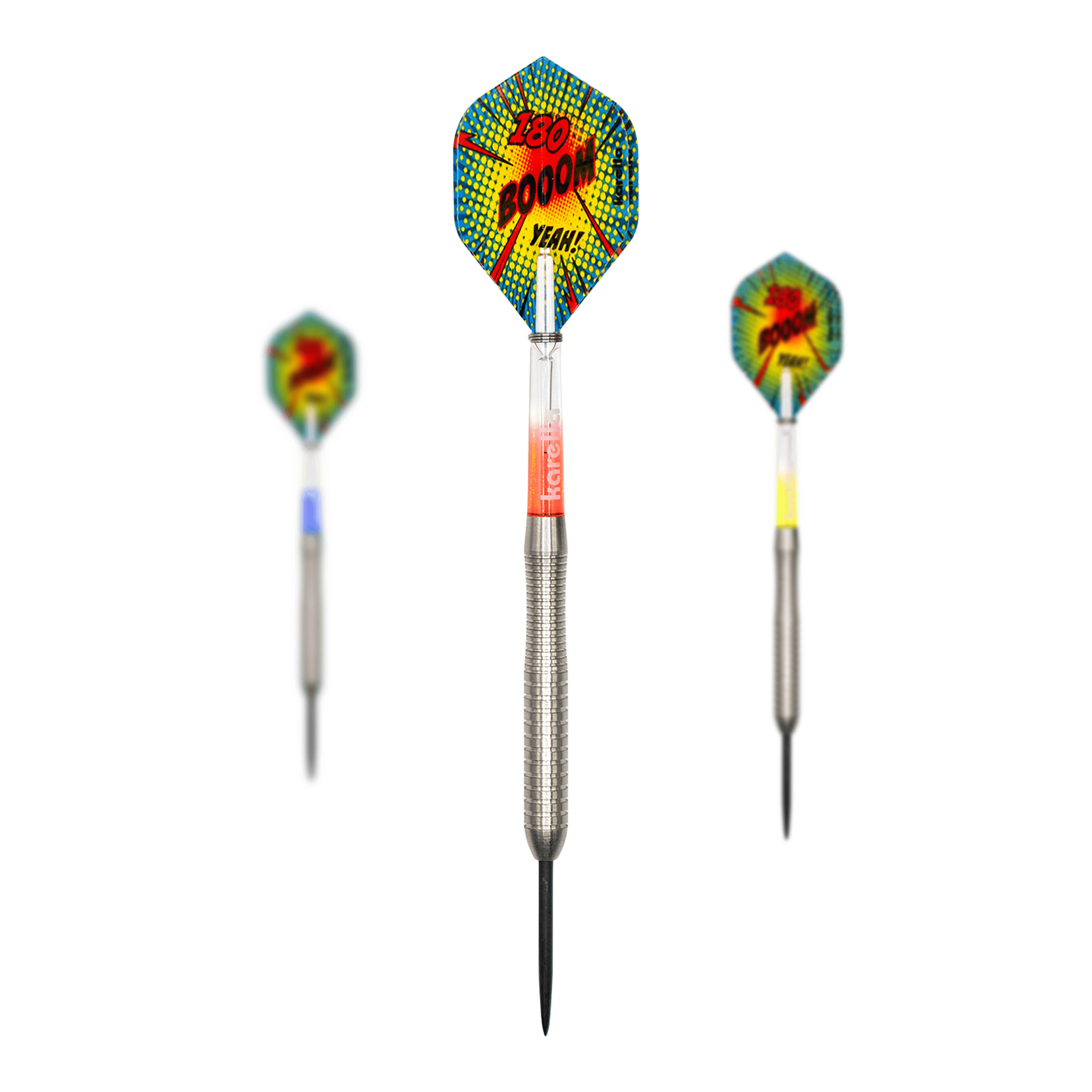 Dies ist ein Satz Karella Comic Line CL-2 Steeldarts - 23g. Die Steeldarts werden zusammen präsentiert.
