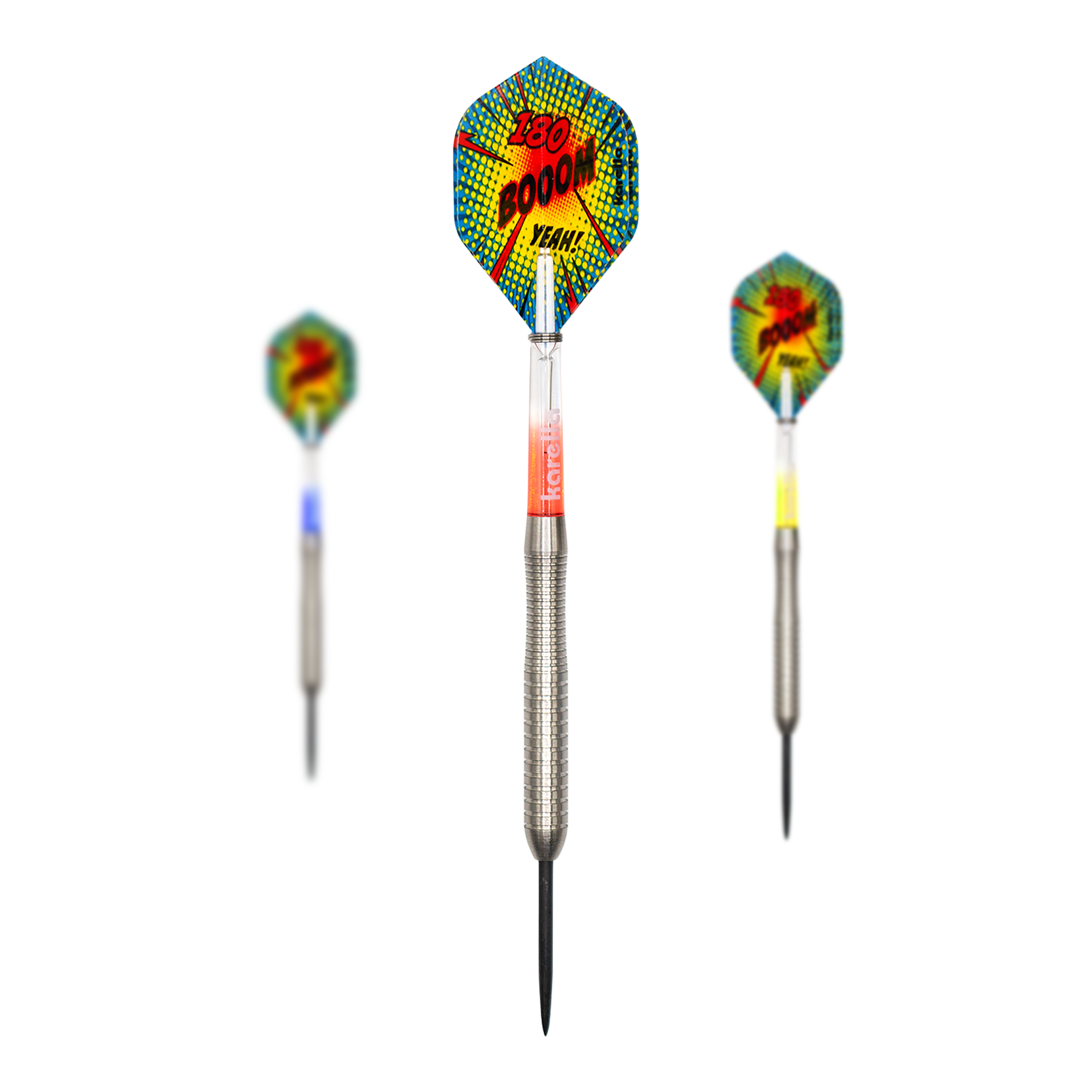 Karella Comic Line CL-2 steel darts - 23g Dies ist ein Satz Karella Comic Line CL-2 Steeldarts - 23g. Die Steeldarts werden zusammen präsentiert.