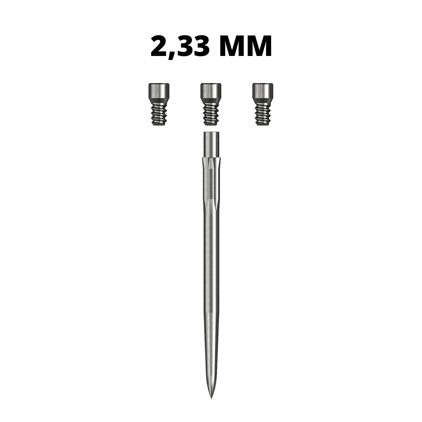 Abgebildet sind Caliburn Evo System Steeldartspitzen vom Typ Spigot, 23,3mm. Diese Spitzen sind speziell für Steeldarts entwickelt.