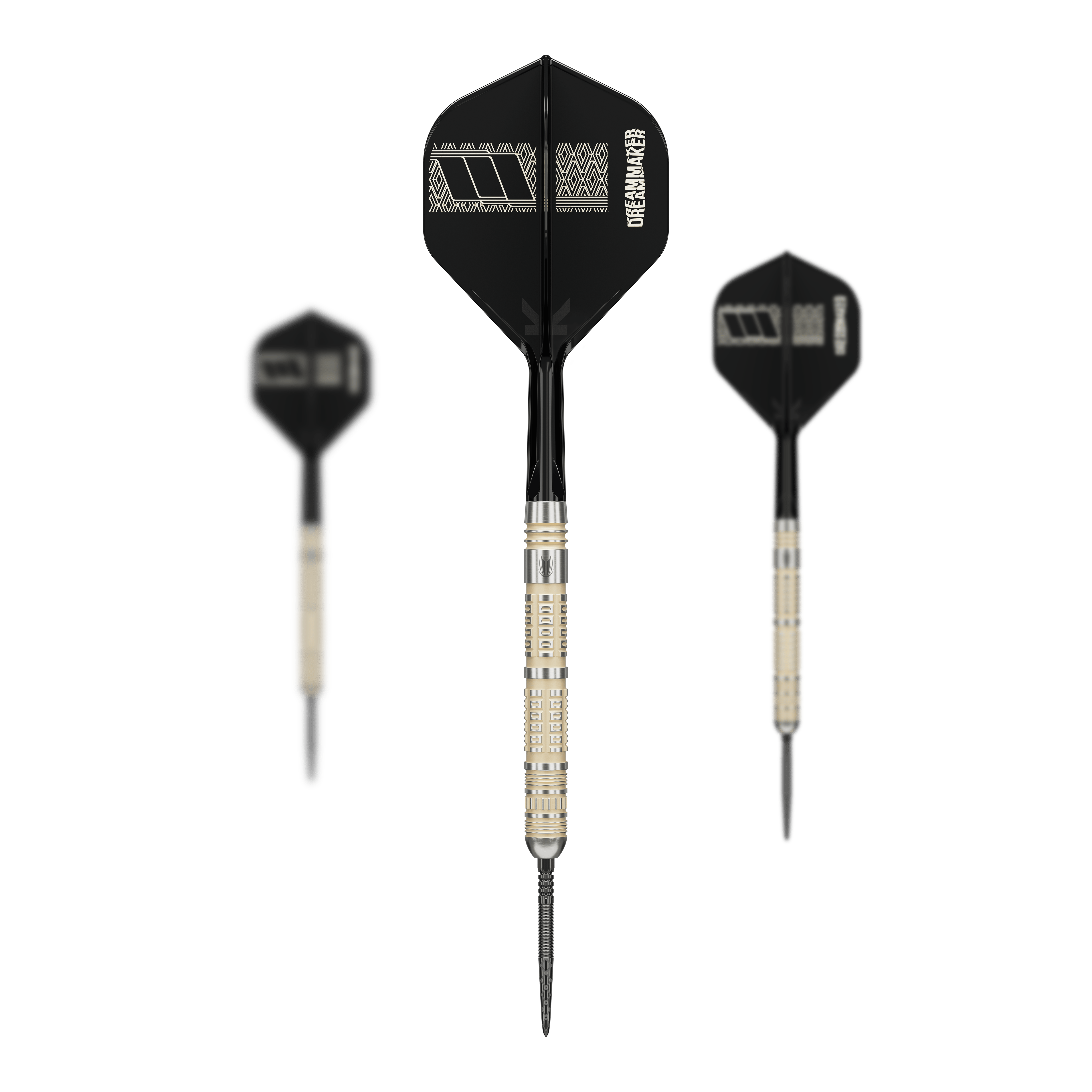 Target Dimitri Van Den Bergh 95K Swiss Point Steel Darts Gezeigt werden die Target Dimitri Van Den Bergh 95K Swiss Point Steeldarts als Set. Auf dem Bild sind mehrere Steeldarts zusammen dargestellt.