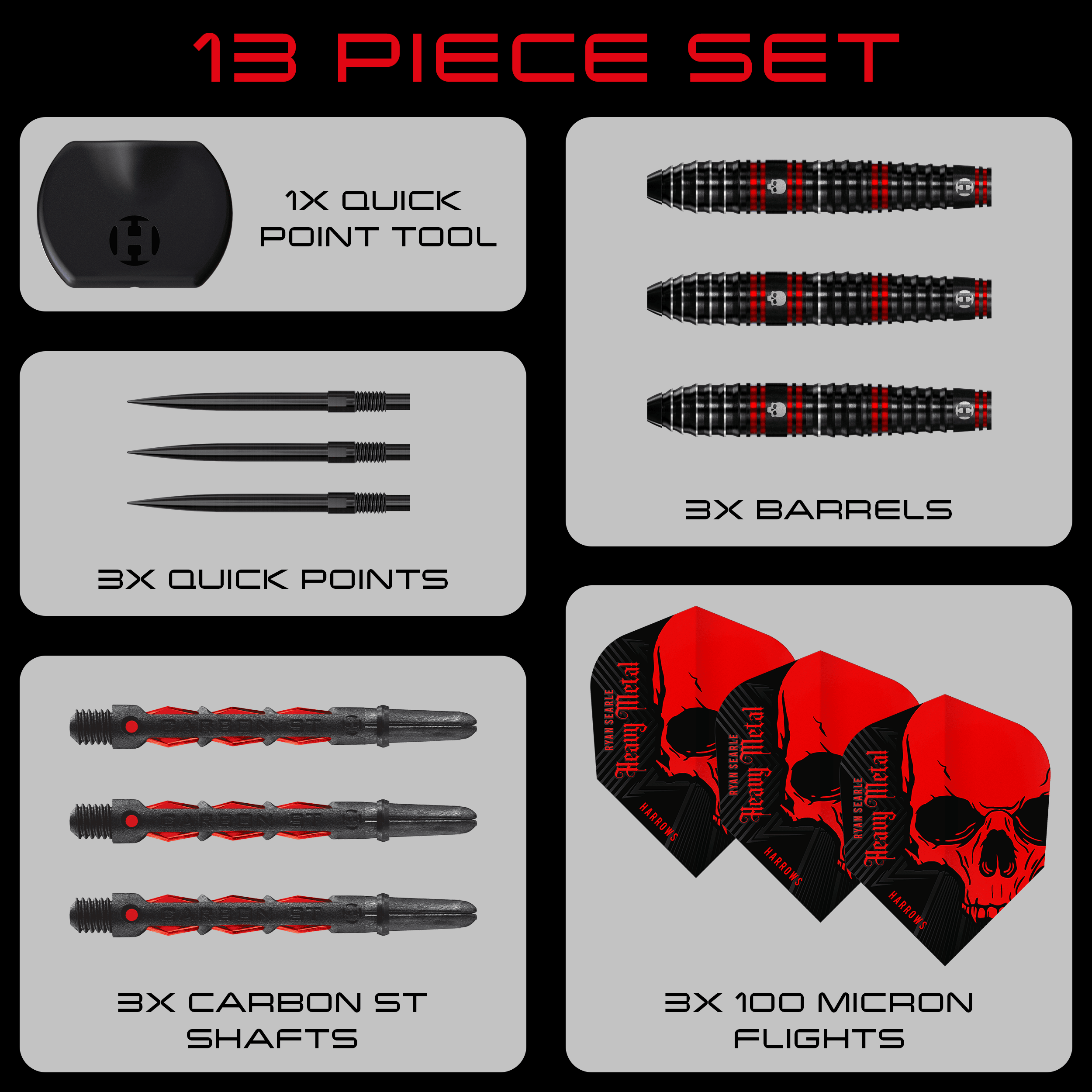 Harrows Ryan Searle 90% Steeldarts Quick Point Steeldarts Harrows Ryan Searle 90% Steeldarts Quick Point Steeldarts sind auf diesem Bild zu sehen. Die Pfeile zeichnen sich durch ihre hohe Präzision und das spezielle Design aus.