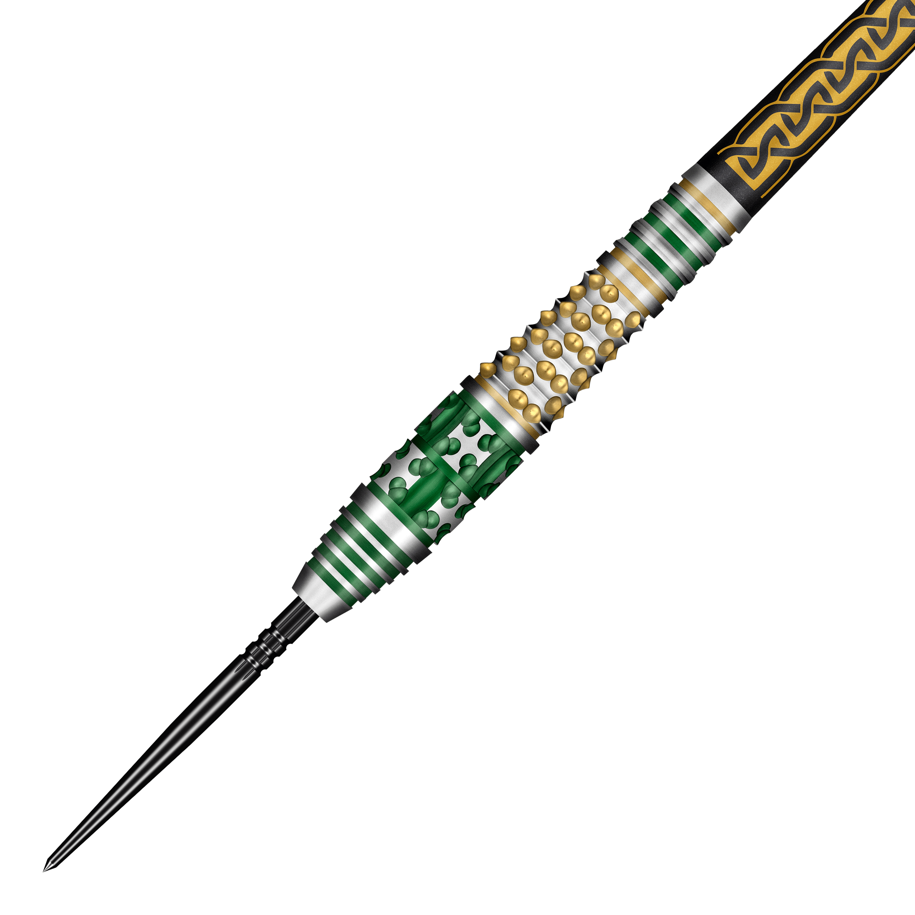 Das Bild zeigt mehrere Shot Celt Cernunnos TurboPoints Steeldarts. Die Darts sind in einer Formation präsentiert.