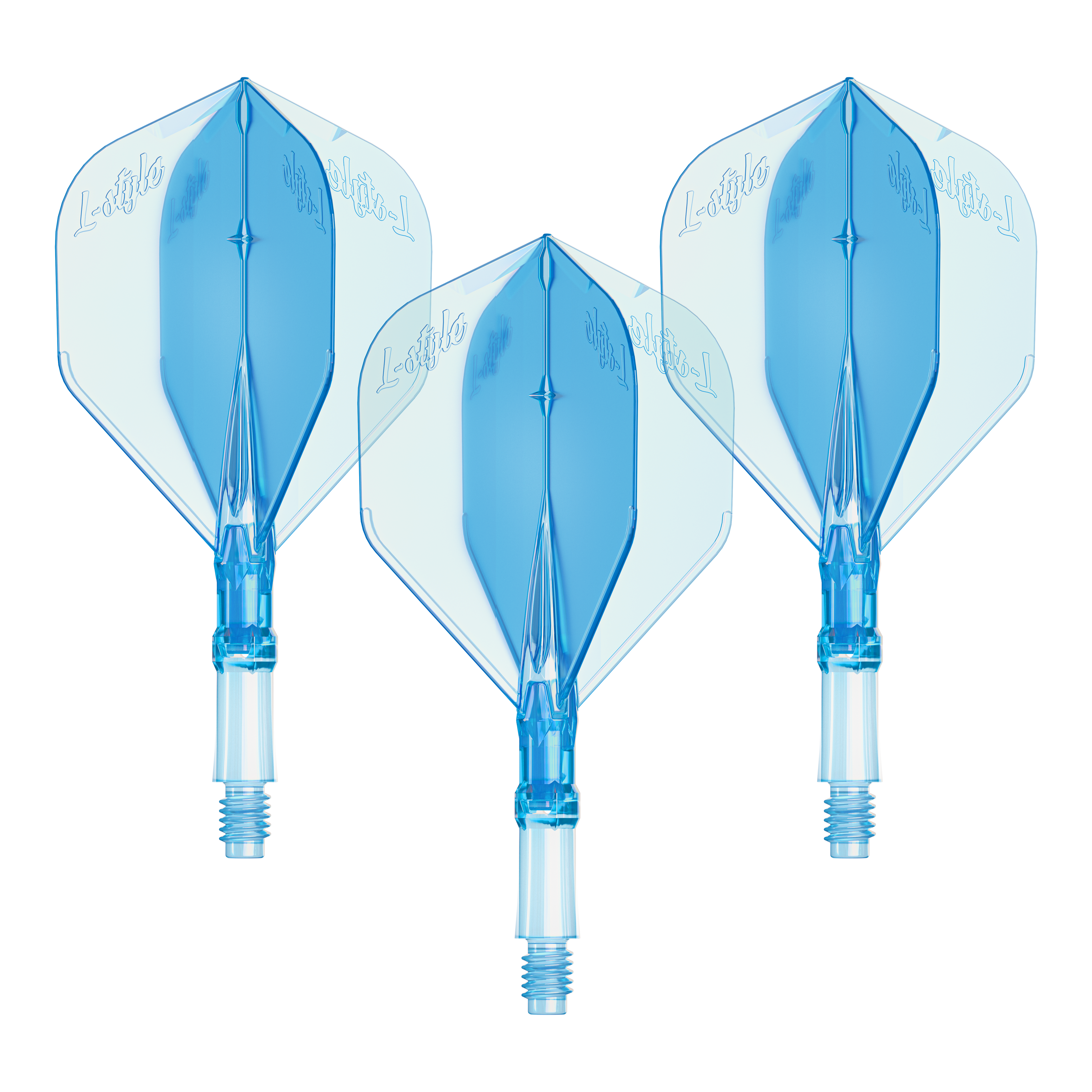 L-Style L-System Flights - Clear Blue Dieses Bild zeigt ein Set von L-Style L-System Flights in klarer blauer Farbe, Größe Small. Es ist ein Zubehörteil für Dartpfeile.