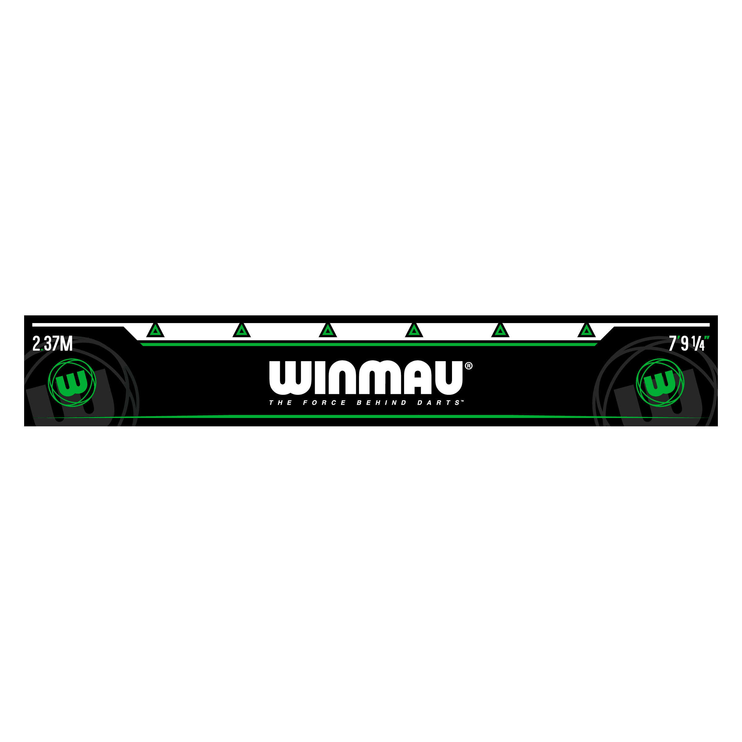 Winmau Throw-off line Green Das Bild zeigt die grüne Abwurflinie „Winmau Abwurflinie Grün“ für Dartspieler. In der Mitte steht groß das Winmau-Logo mit dem Schriftzug "The force behind darts".