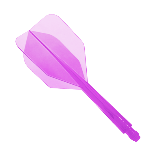 Condor Ax Clear Purple Flight System Small - XL - 37.5 mm Das Bild zeigt ein durchsichtiges, lilafarbenes Dartflight-System. Es ist das Modell "Condor Axe Clear Purple Flight-System" in der Größe Small - XL - 37,5 mm.