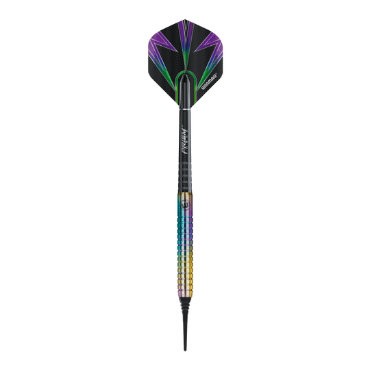 Winmau Foxfire Urban Soft Darts - 20g Zu sehen ist ein einzelner Winmau Foxfire Urban Softdart - 20g. Die Oberfläche des Darts ist glänzend.