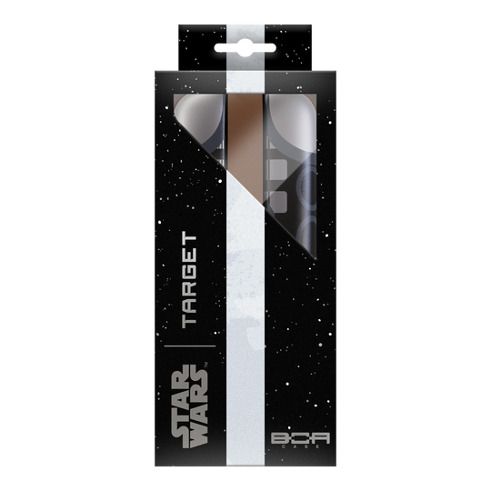 Target Star Wars Boa Dartcase - Mandalorian Dieses Bild präsentiert das Target Star Wars Boa Dartcase - Mandalorian. Das Dartcase ist im Stil der Mandalorian-Serie gestaltet.