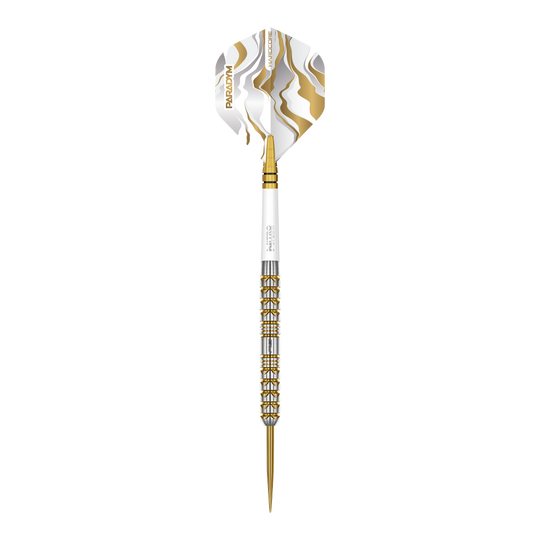 Red Dragon Paradym Gold Parallel Steeldarts Auf dem Bild sind die Red Dragon Paradym Gold Parallel Steeldarts zu sehen. Diese Steeldarts zeichnen sich durch ihr paralleles Design und goldene Akzente aus.