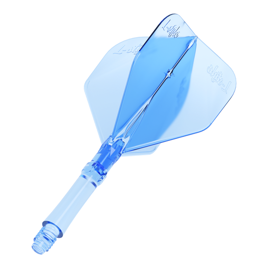Abgebildet ist das Produkt L-Style L-Sytem Flights - Clear Blue. Die transparent blauen Flights werden zum Spielen von Darts verwendet.