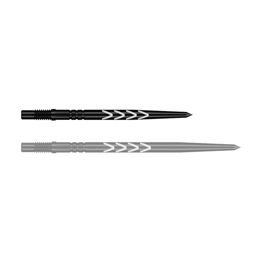 Shot Turbo Points Dart Tips Michael Smith - Black Ein einzelner Dartgriff mit schwarzer Spitze ist abgebildet. Der Griff hat eine texturierte Oberfläche.
