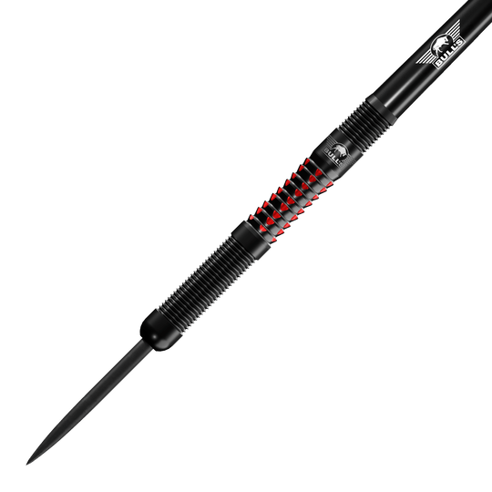 Bulls NL Benjamin Pratnemer steel darts - 20g Auf dem Bild ist der Bulls NL Benjamin Pratnemer Steeldart mit 20g Gewicht zu sehen. Der Dart hat ein schwarzes Design mit roten Akzenten und feinen Rillen für besseren Halt.
