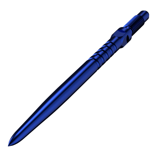 Das Bild zeigt ein Produkt namens BU57713_BullsNL_Convertible_Points_RingedGrip_Blau_32mm_2. Vermutlich ist es ein blauer Dartspitze mit Ringed Grip und 32mm Länge.