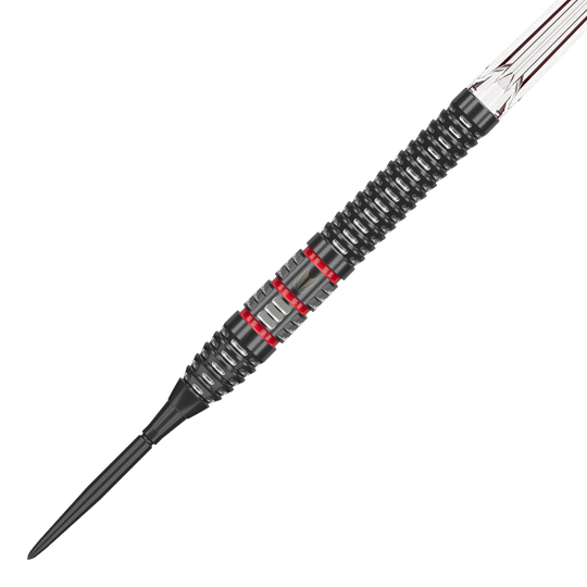 Target Nathan Aspinall 95K Swiss Point Steel Darts Target Nathan Aspinall 95K Swiss Point Steeldarts sind auf dem Bild dargestellt. Der Fokus liegt auf der Form und Verarbeitung der Darts.